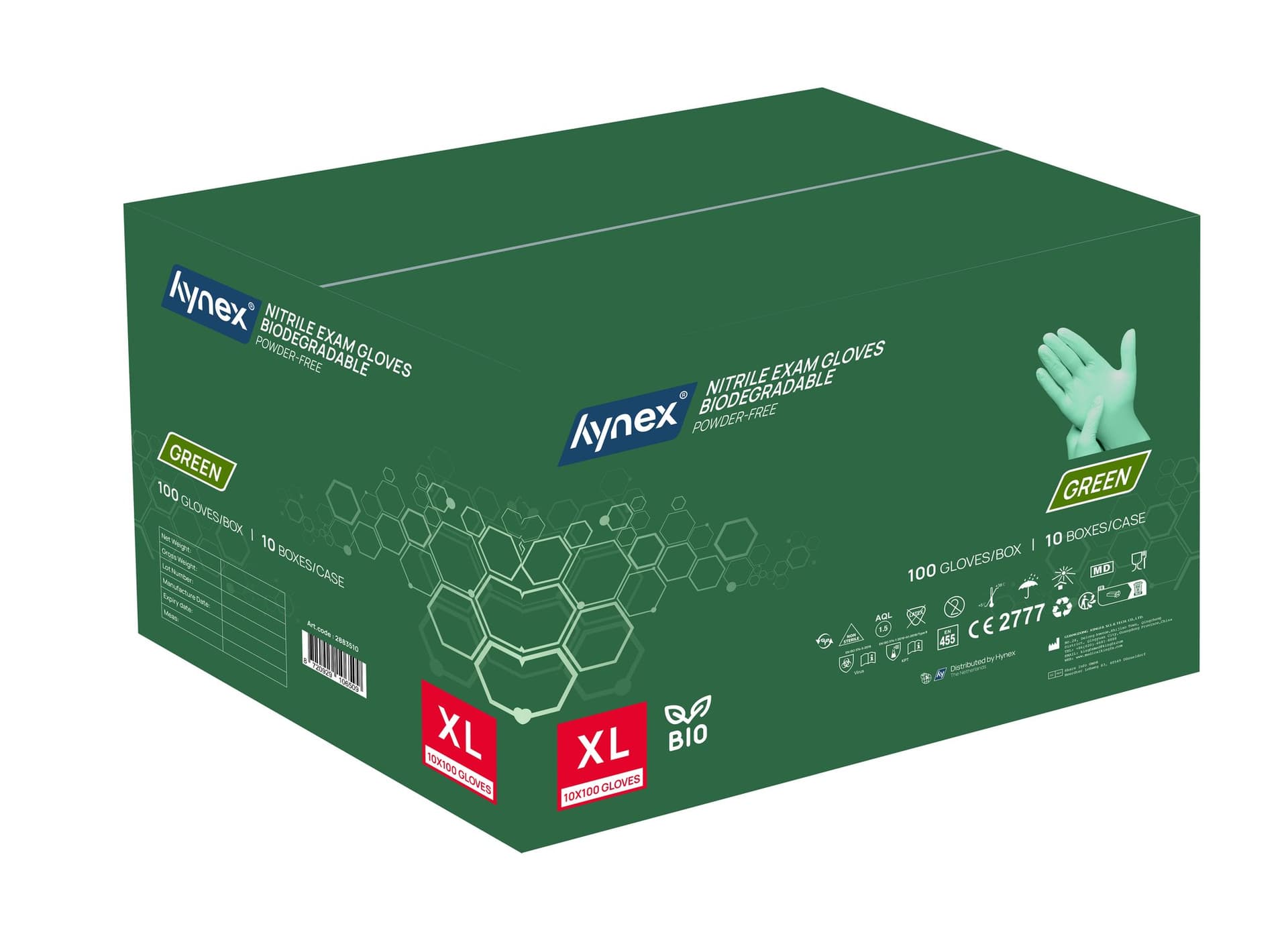 Handschoen Hynex nitril Bio XL groen 3.5gr 100 stuks 3