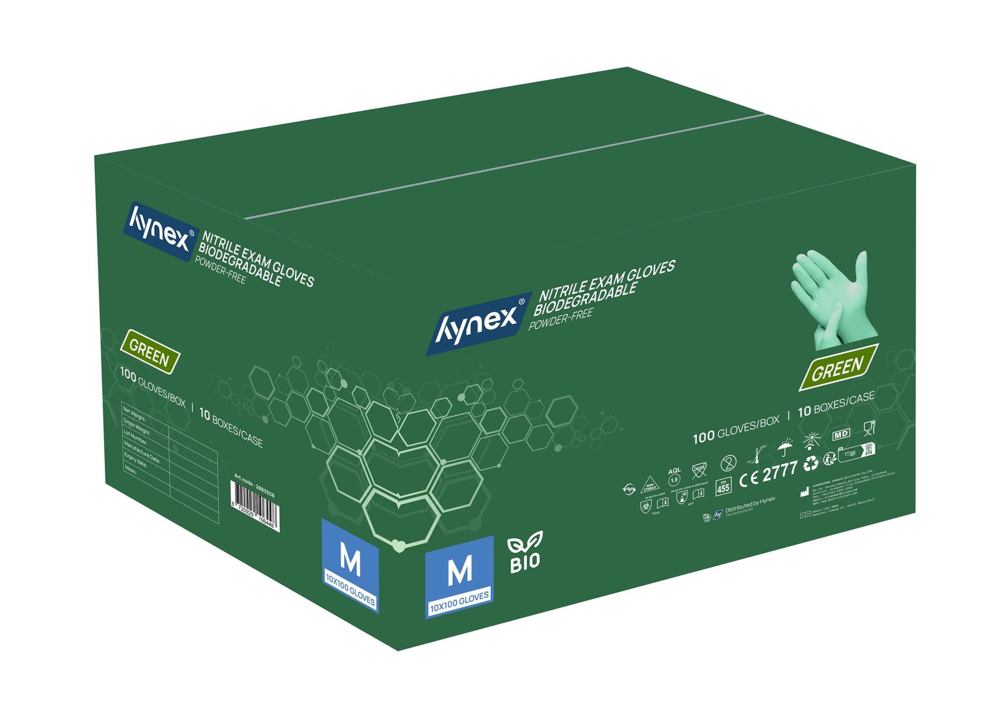 Handschoen Hynex nitril Bio M groen 3.5gr100 stuks 3