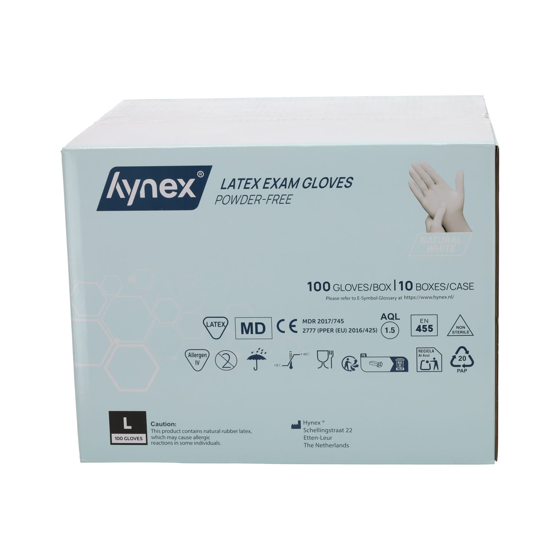 Handschoen Hynex latex L wit 5g 100 stuks 3