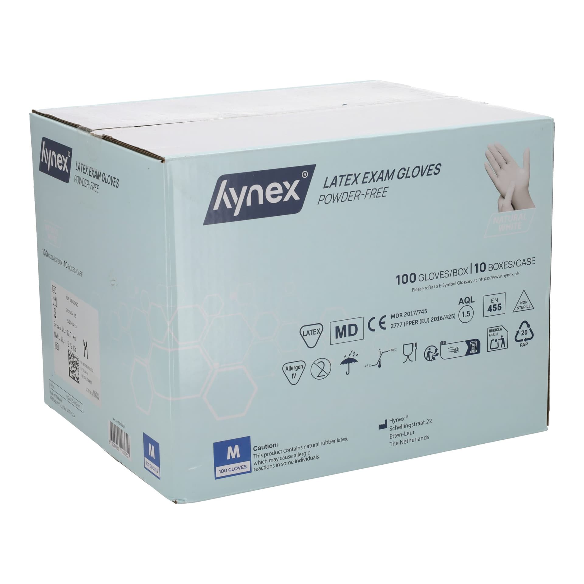Handschoen Hynex latex M wit 5gr 100 stuks 3