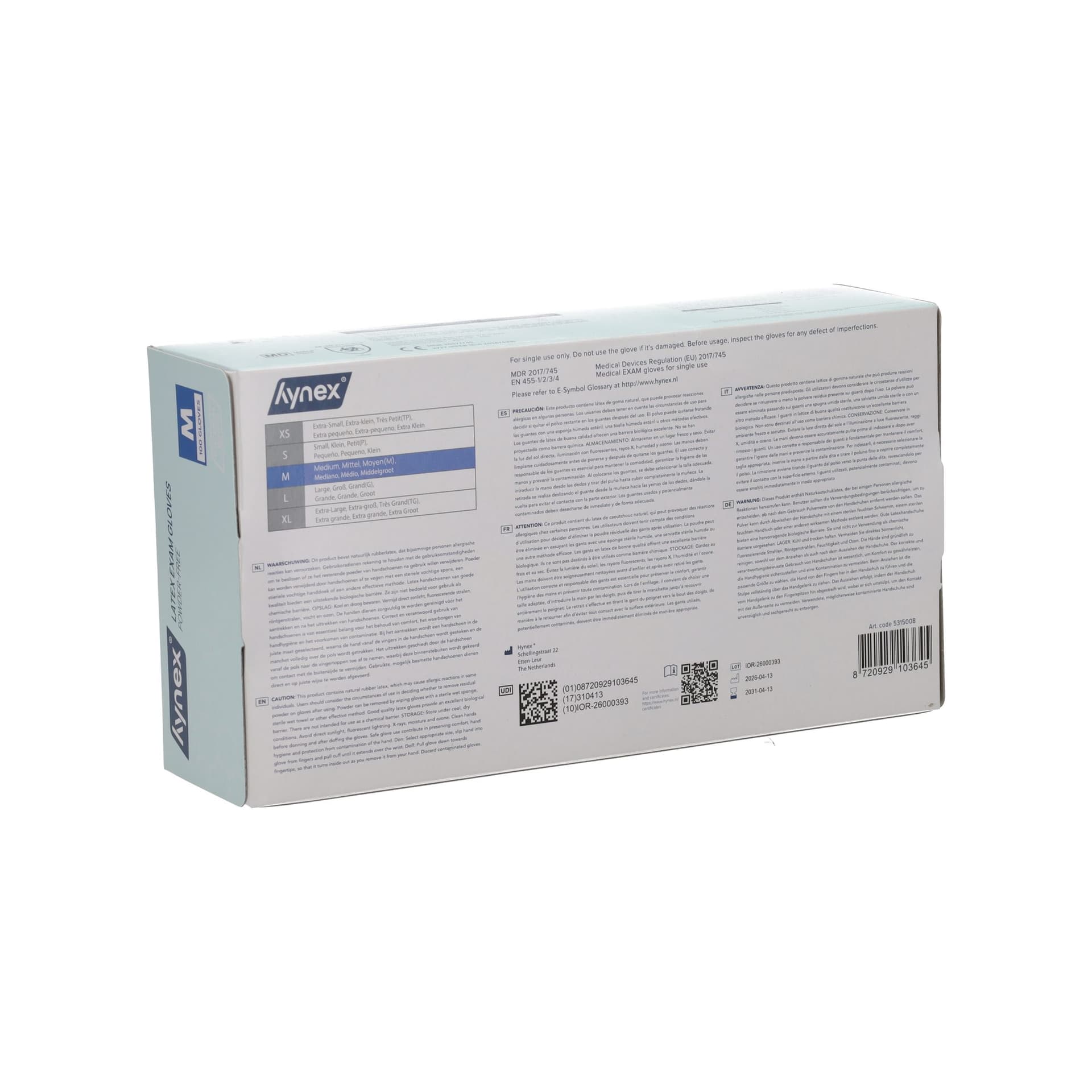Handschoen Hynex latex M wit 5gr 100 stuks 5
