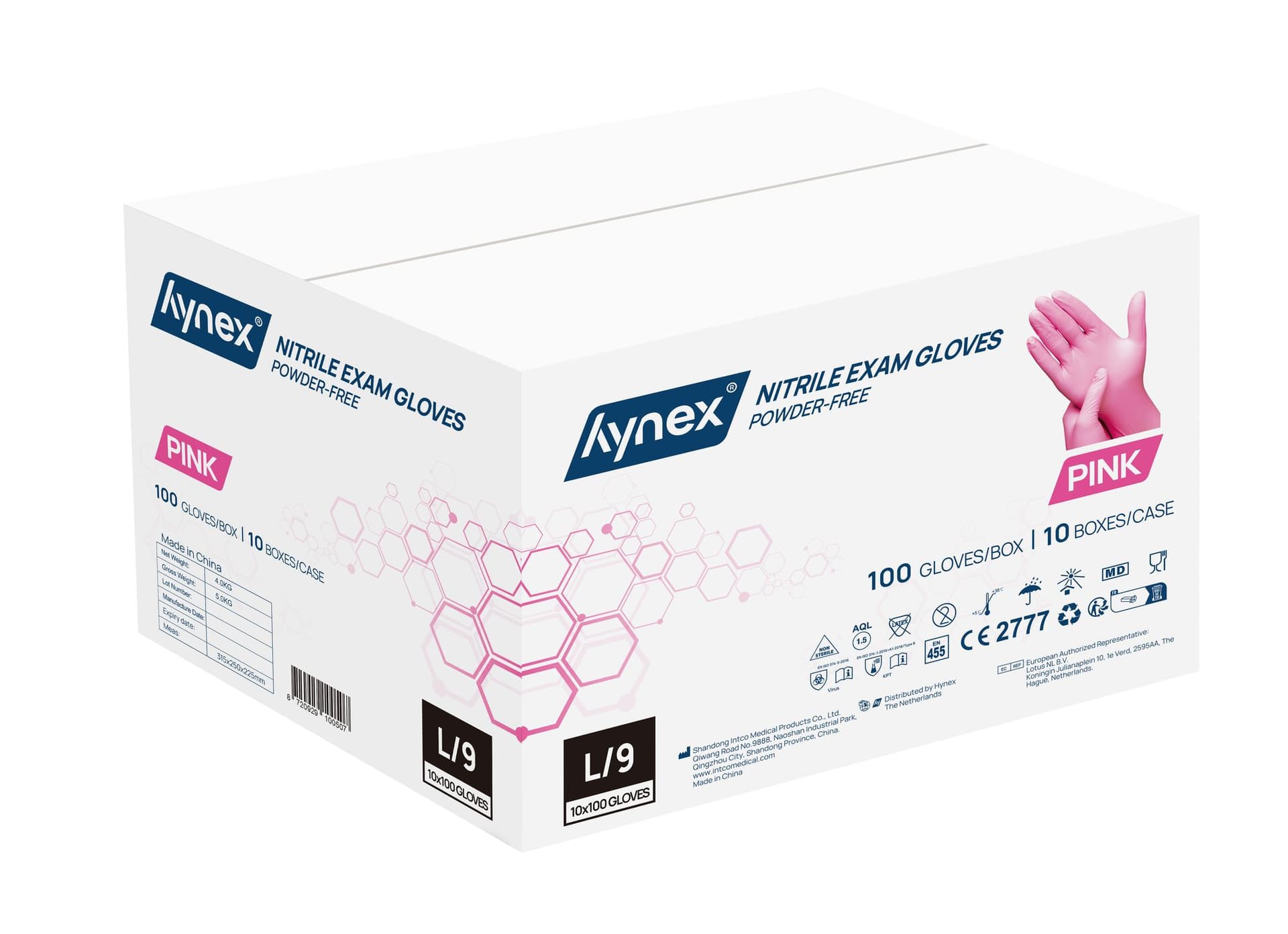 Handschoen Hynex nitril L roze 3.5gr 100 stuks 2