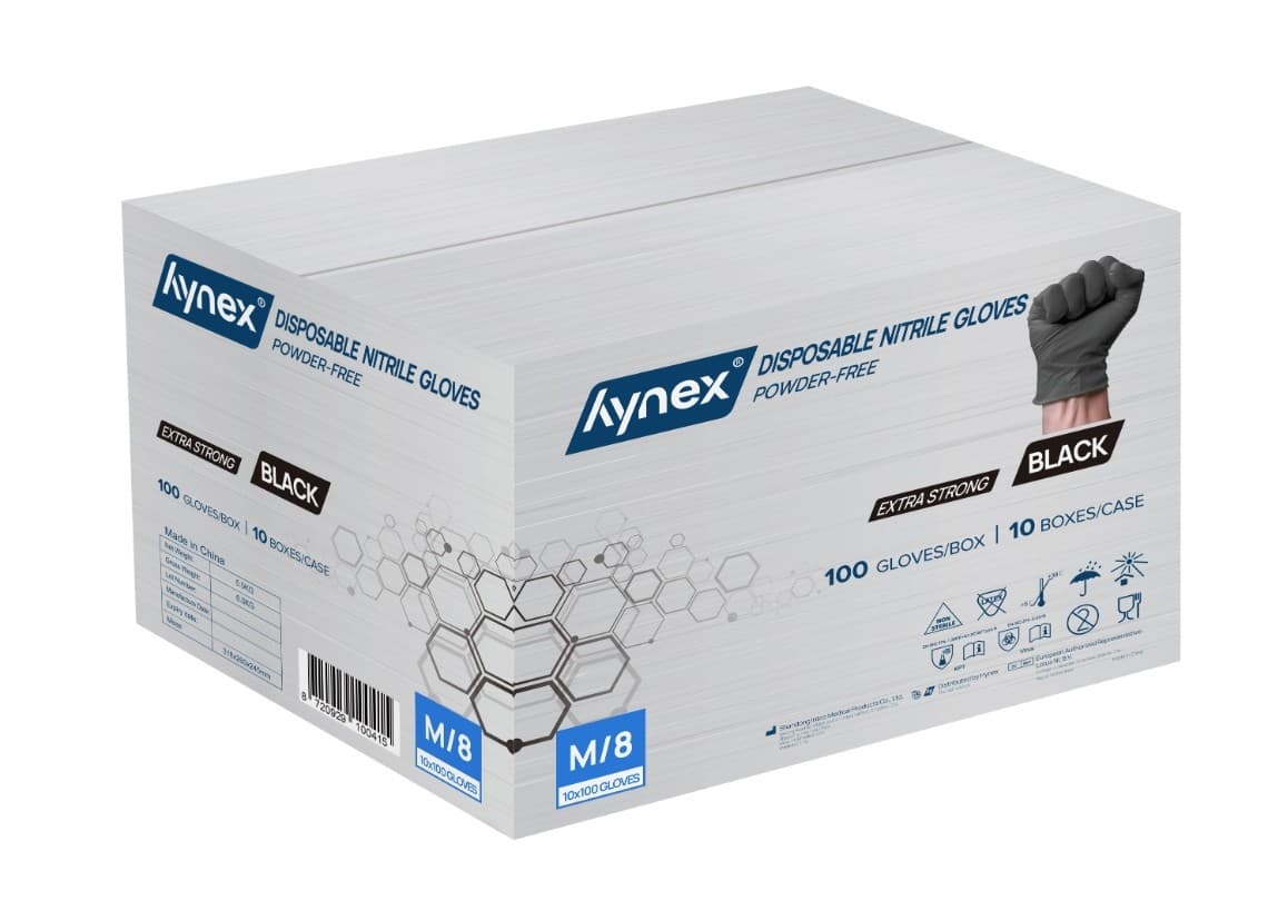 Handschoen Hynex nitril M zwart 5gr extra sterk100 stuks 4