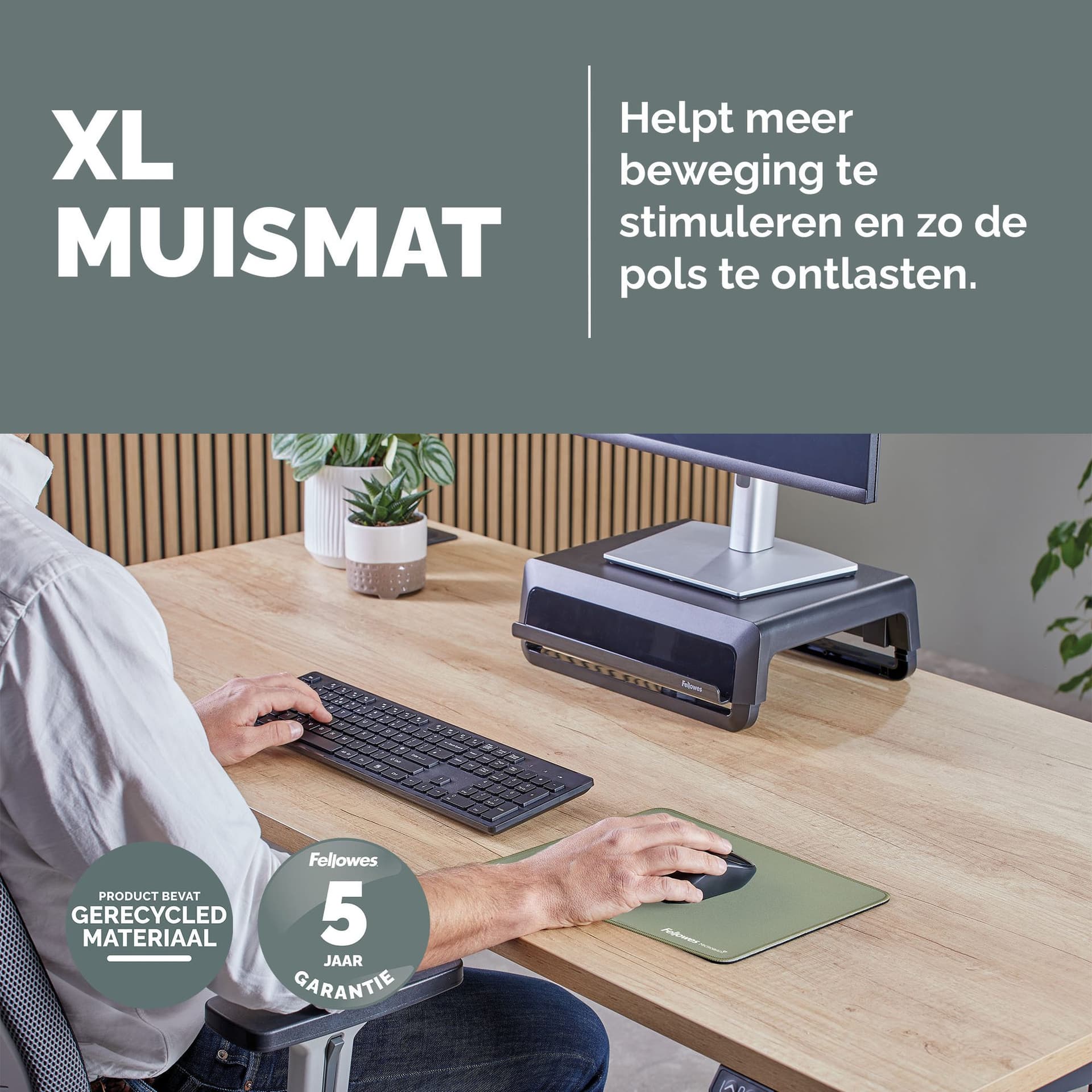Muismat Fellowes Breyta XL saliegroen 2