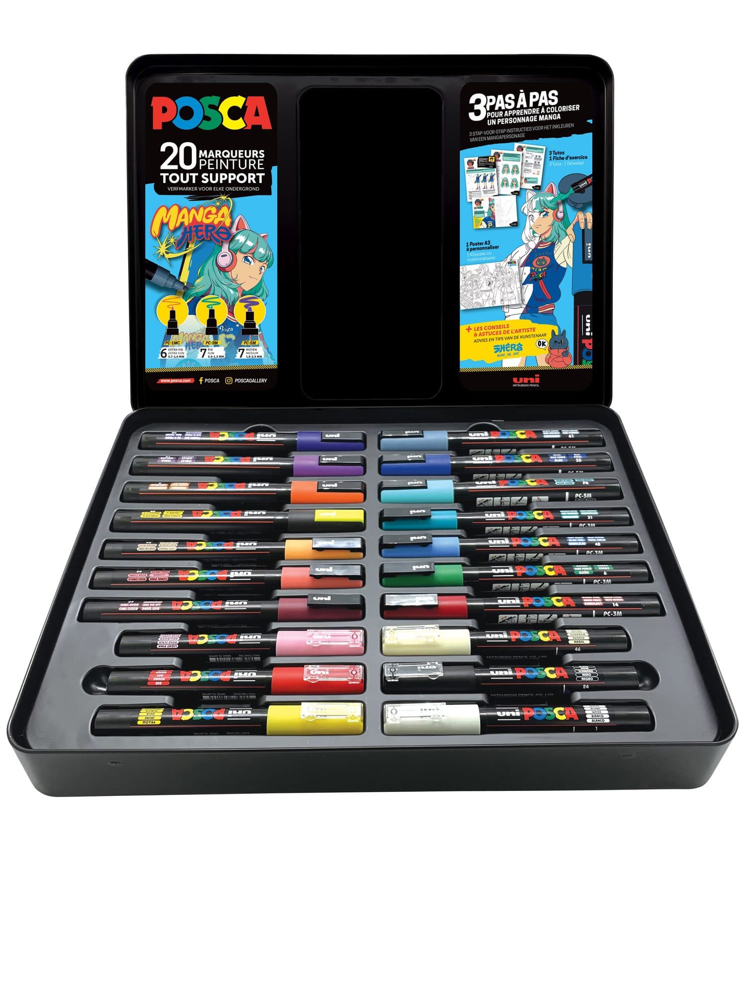 Paintmarker Uni POSCA Manga Hero assorti metalen koffer à 20 stuks 2