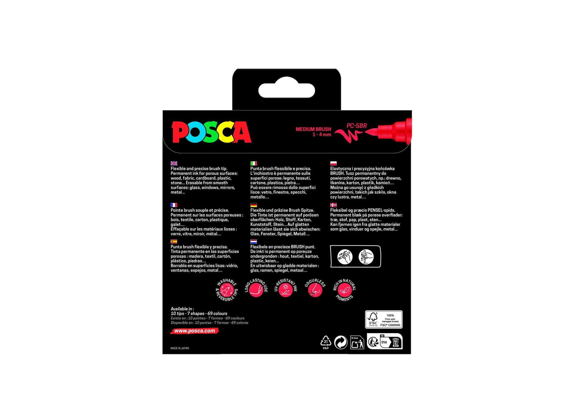 Paintmarker Uni POSCA PC-5BR brushpunt medium set à 8 kleuren 2