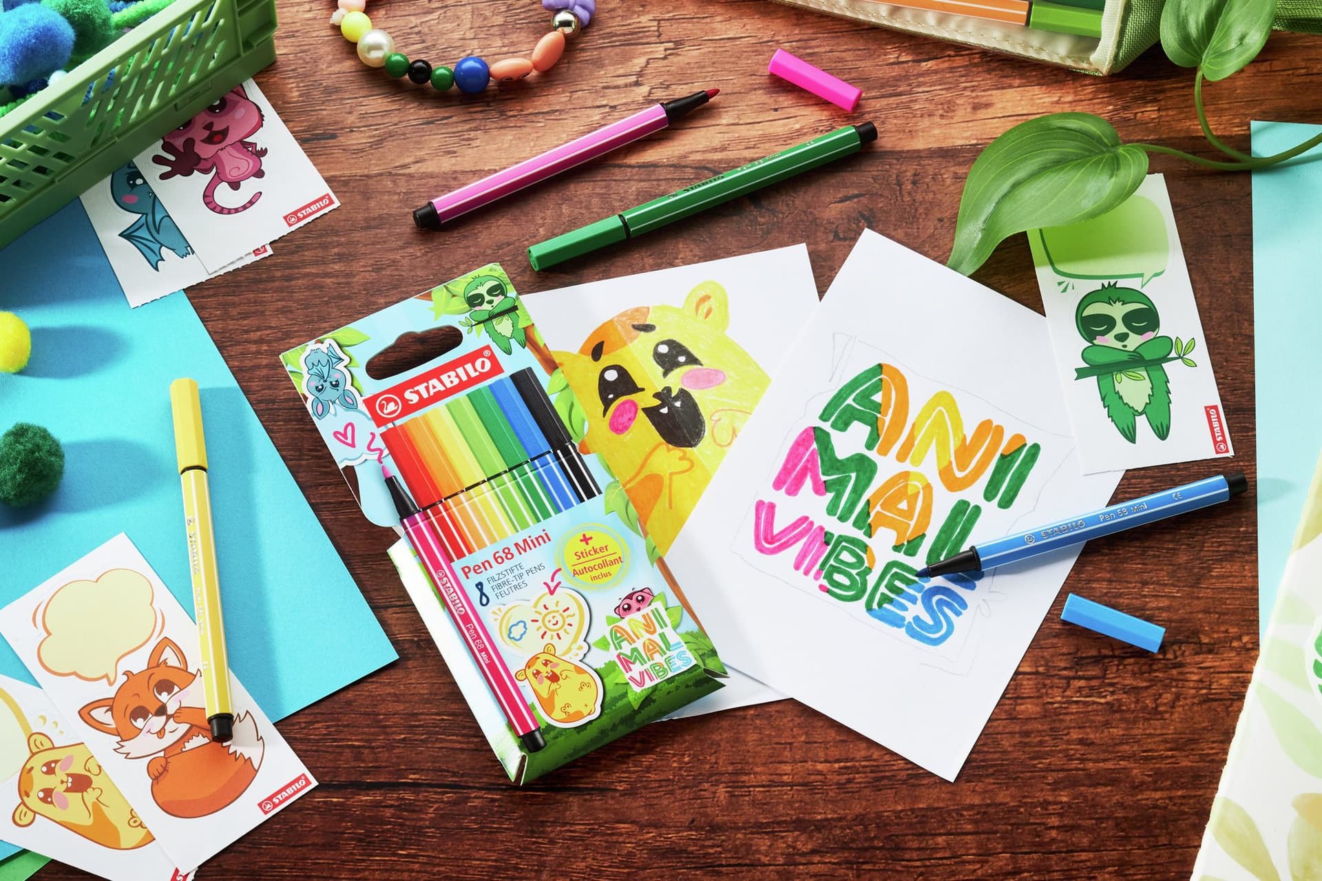 Viltstift STABILO Pen 68 Animal Vibes mini medium assorti 8 stuks 6