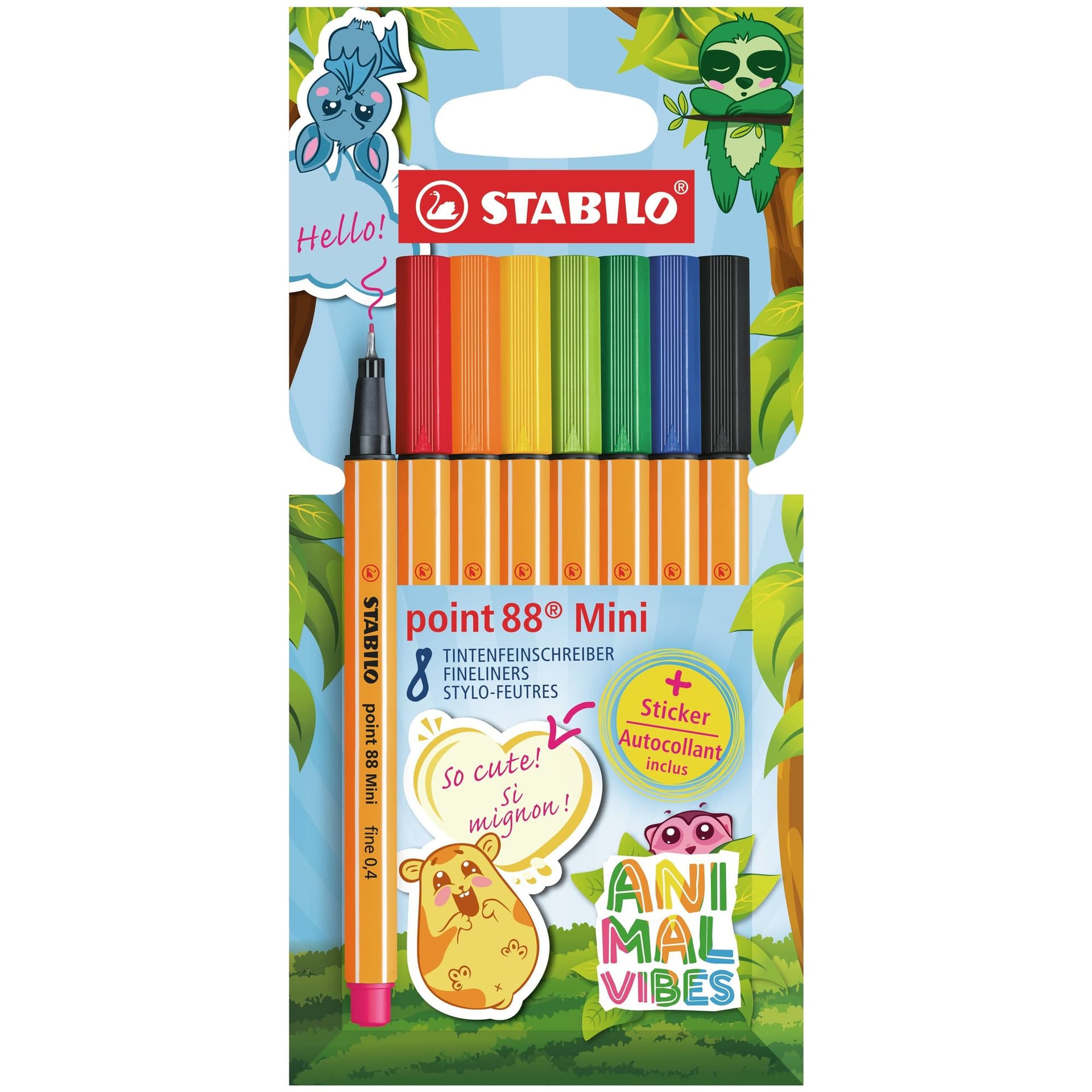 Fineliner STABILO point 88 Animal Vibes mini fijn assorti 8 stuks