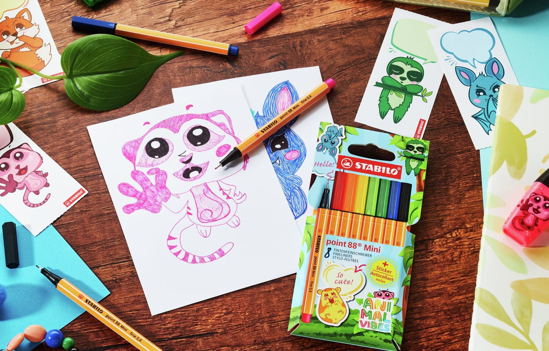 Fineliner STABILO point 88 Animal Vibes mini fijn assorti 8 stuks 3