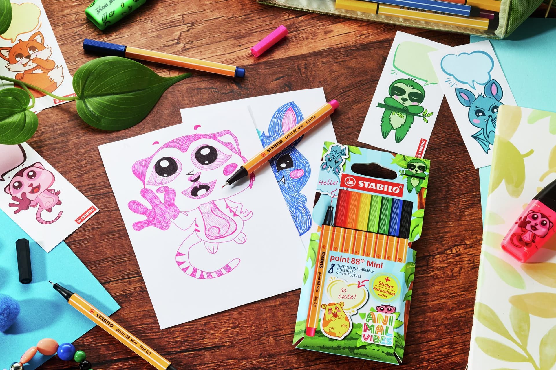 Fineliner STABILO point 88 Animal Vibes mini fijn assorti 8 stuks 5
