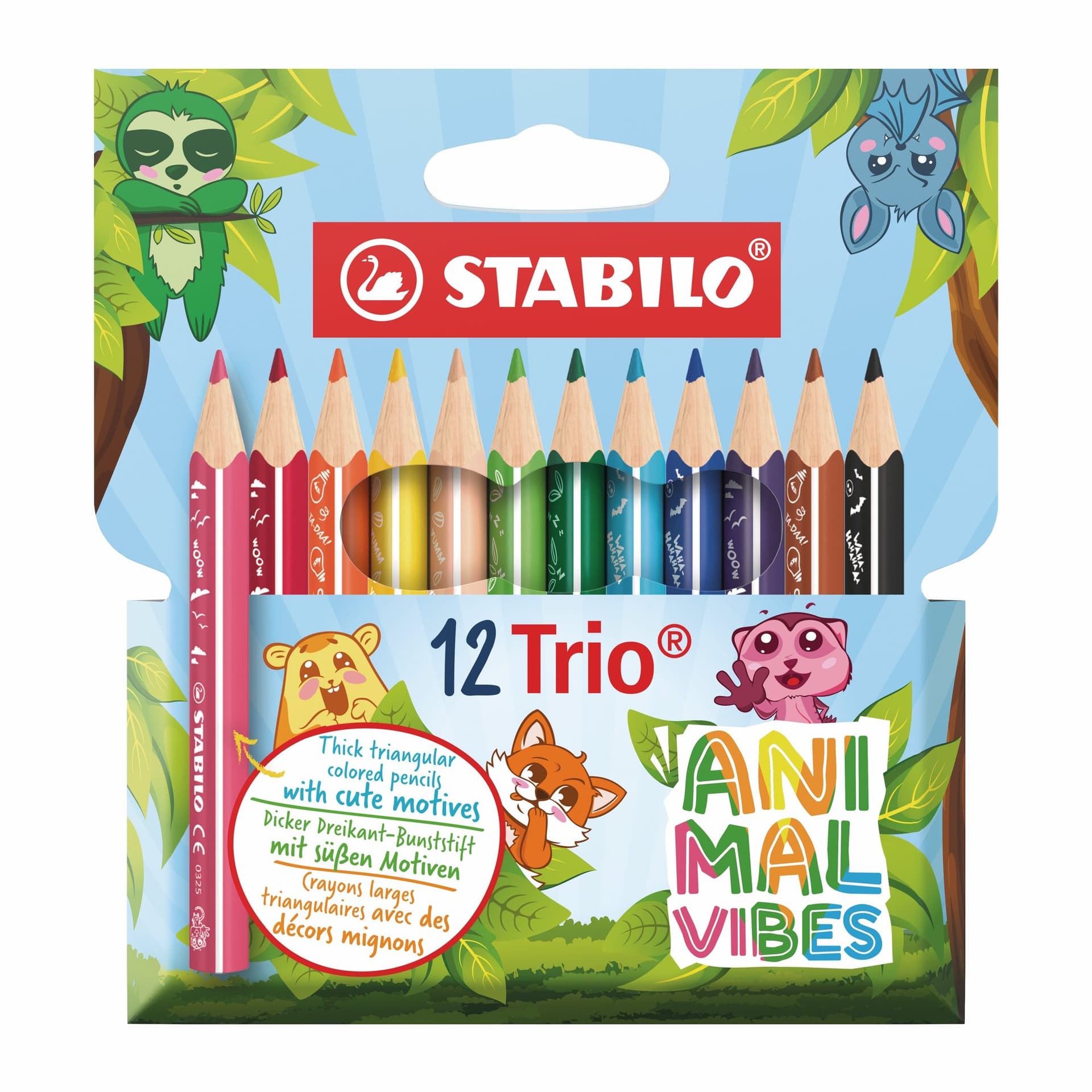 Kleurpotloden STABILO Trio dik Short Animal Vibes mini assorti 12st