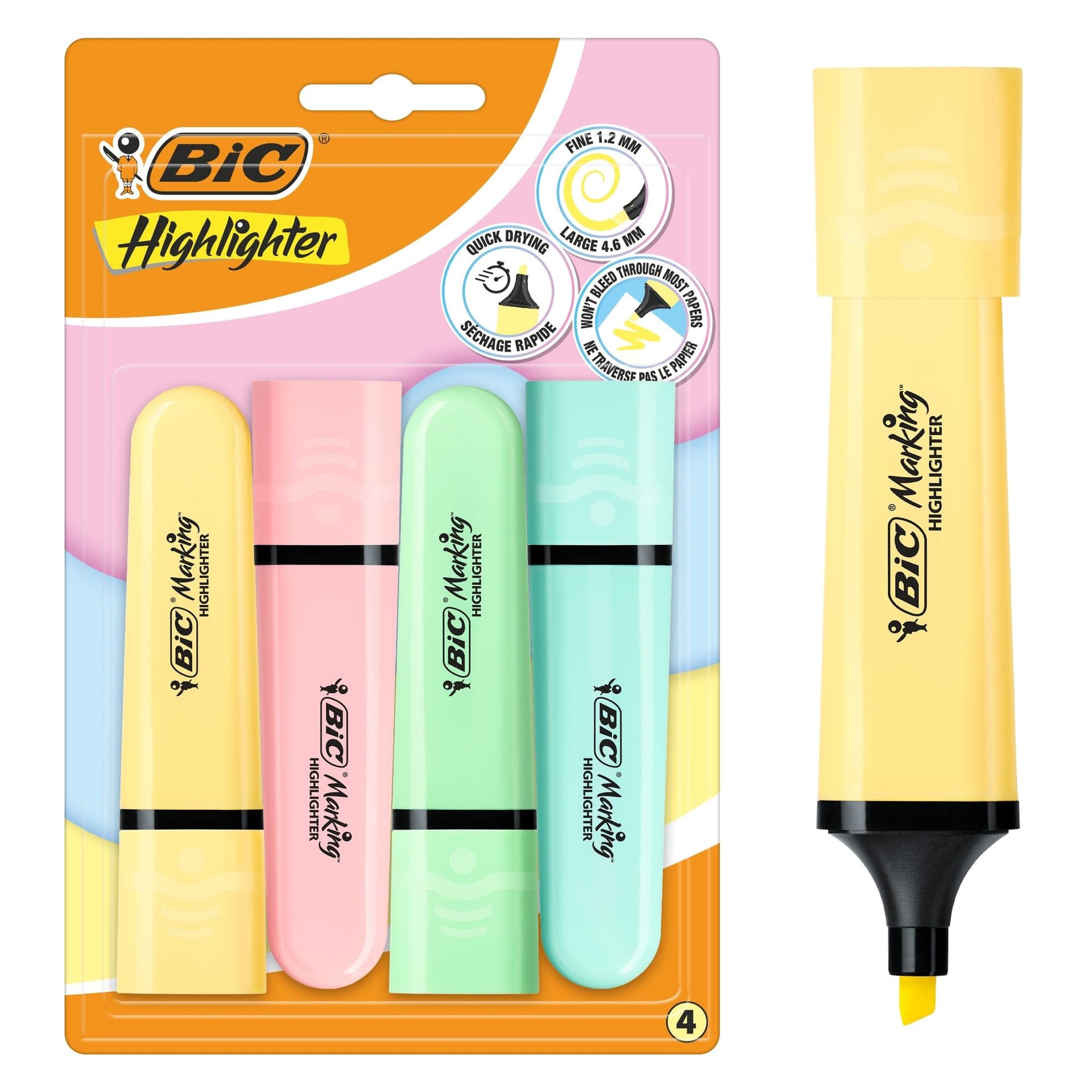 Markeerstift Bic pastel assorti blister à 4 stuks