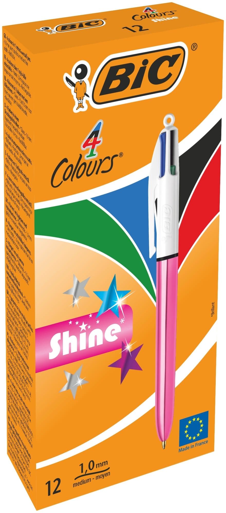 4-Kleuren balpen Bic Shine medium roze à 12 stuks