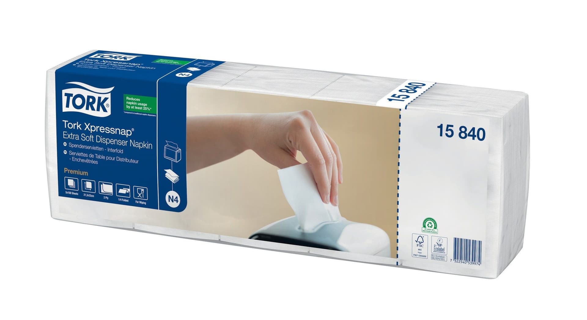 Servet Tork N4 Xpressnap Premium 1/4 vouw 2-laags 213x330mm 500 vel wit 15840 2