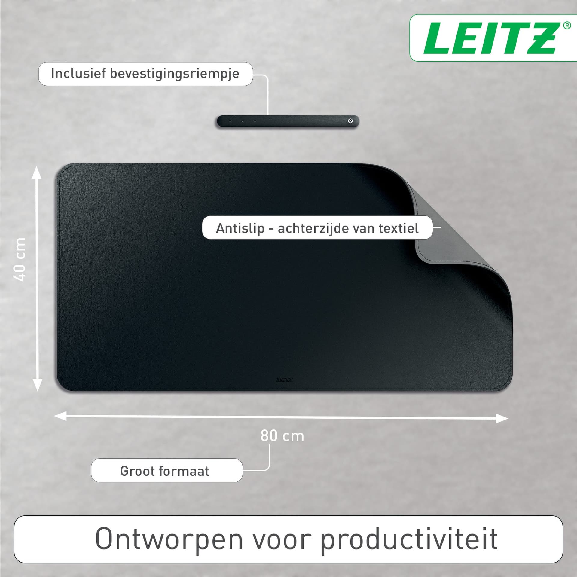 Bureau-onderlegger Leitz 80x40cm oprolbaar zwart 2