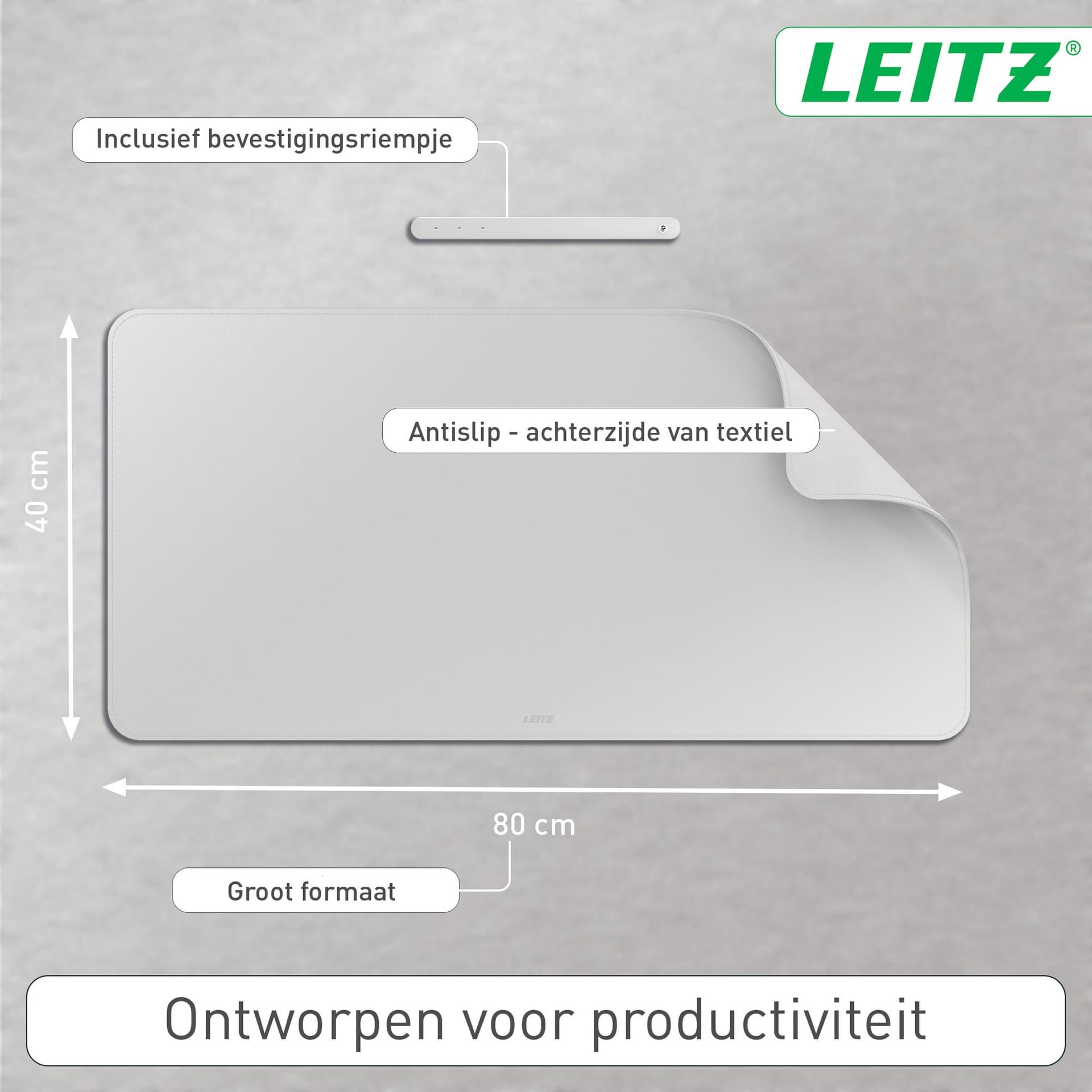 Bureau-onderlegger Leitz 80x40cm oprolbaar grijs 2