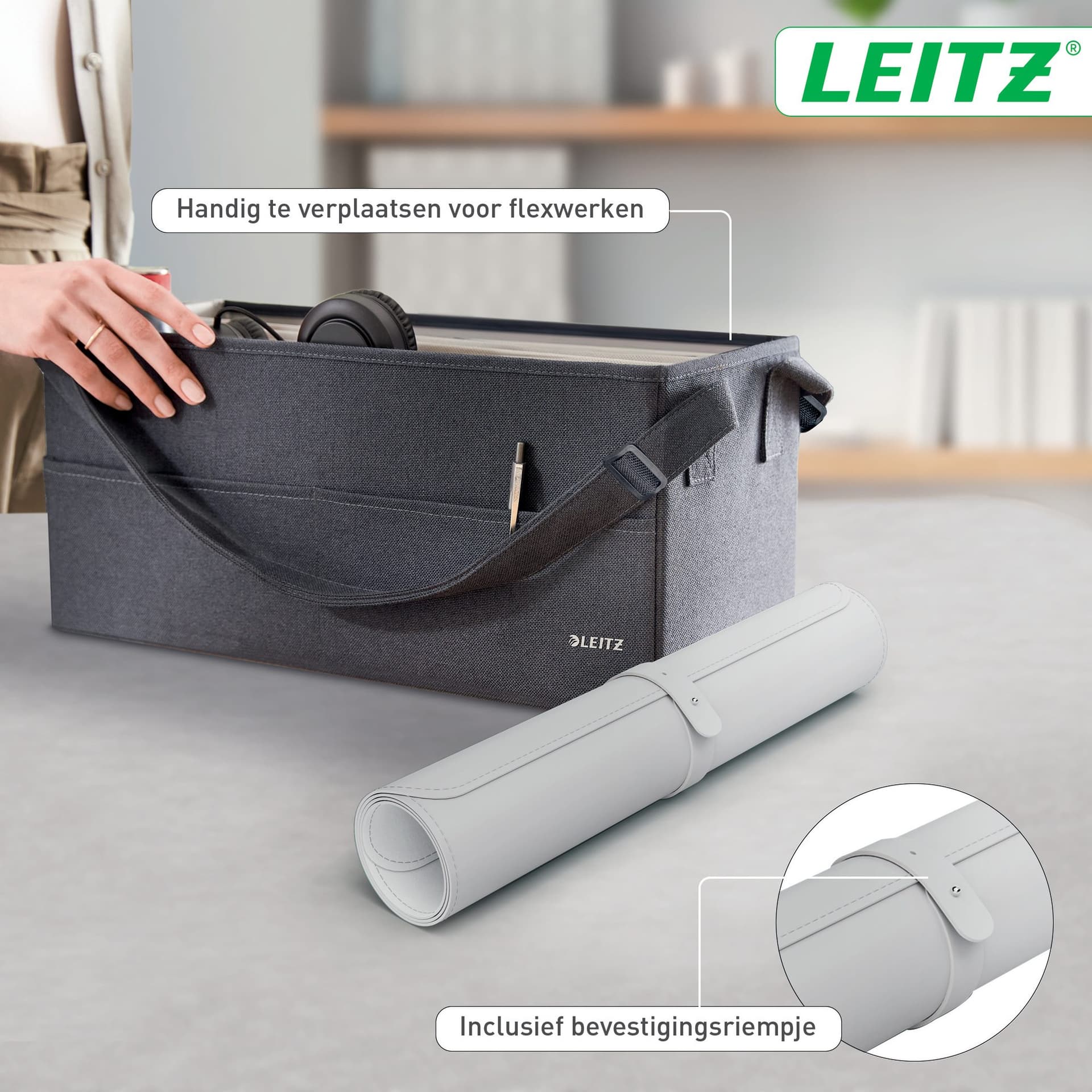 Bureau-onderlegger Leitz 80x40cm oprolbaar grijs 5