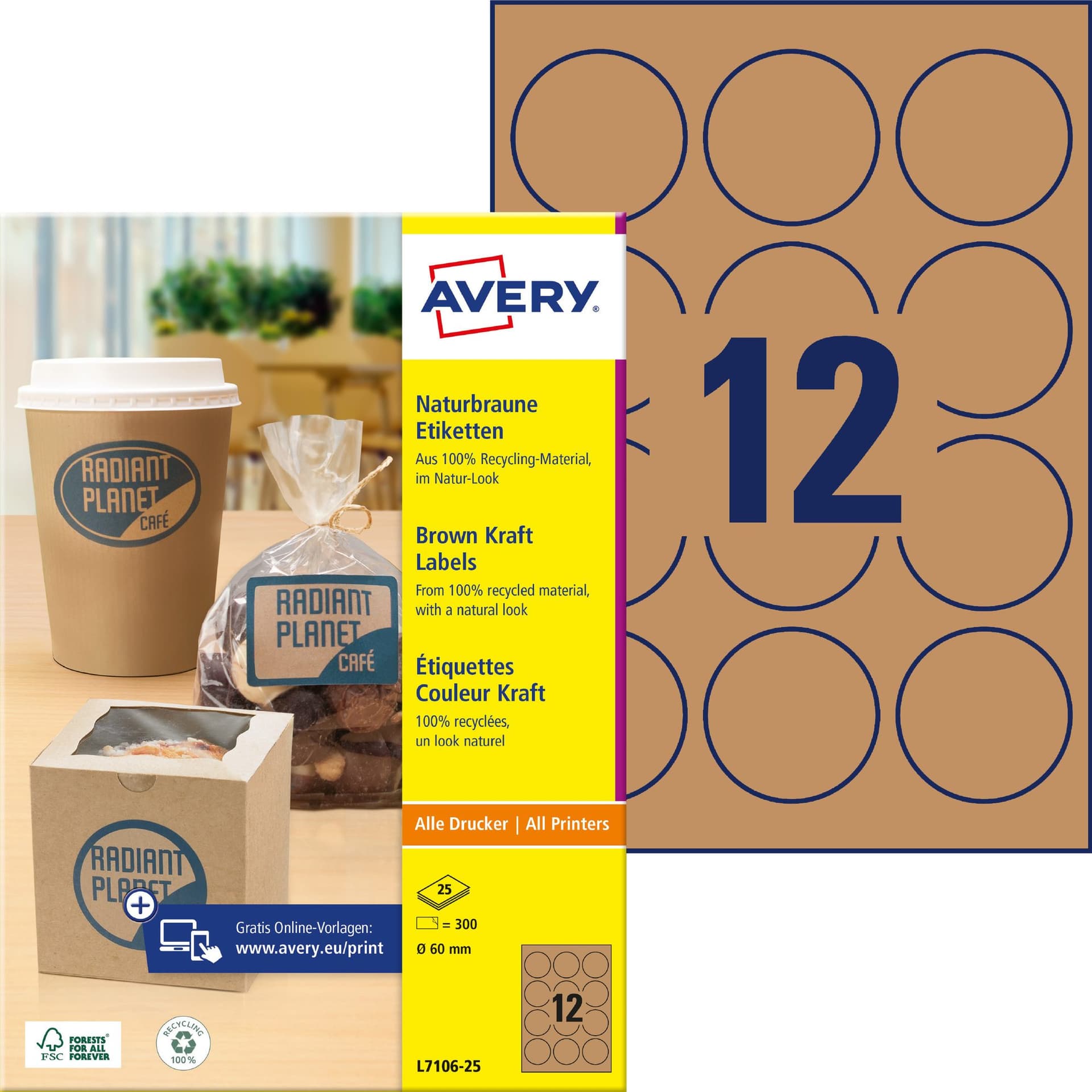 Etiket Avery L7106-25 60mm kraft 300 stuks 2