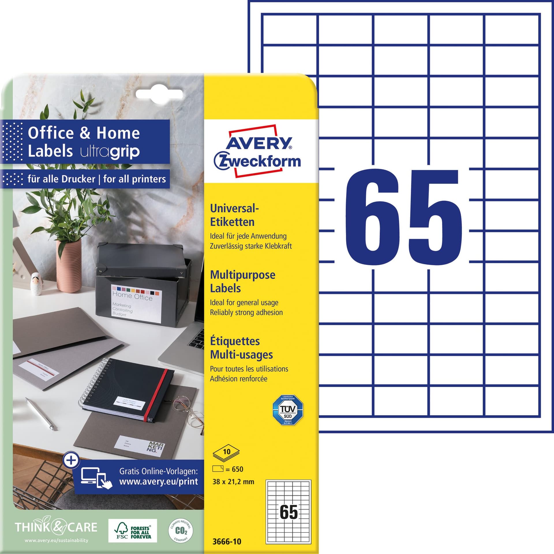 Etiket Avery 3666-10 38x21.2mm wit 650 stuks 2