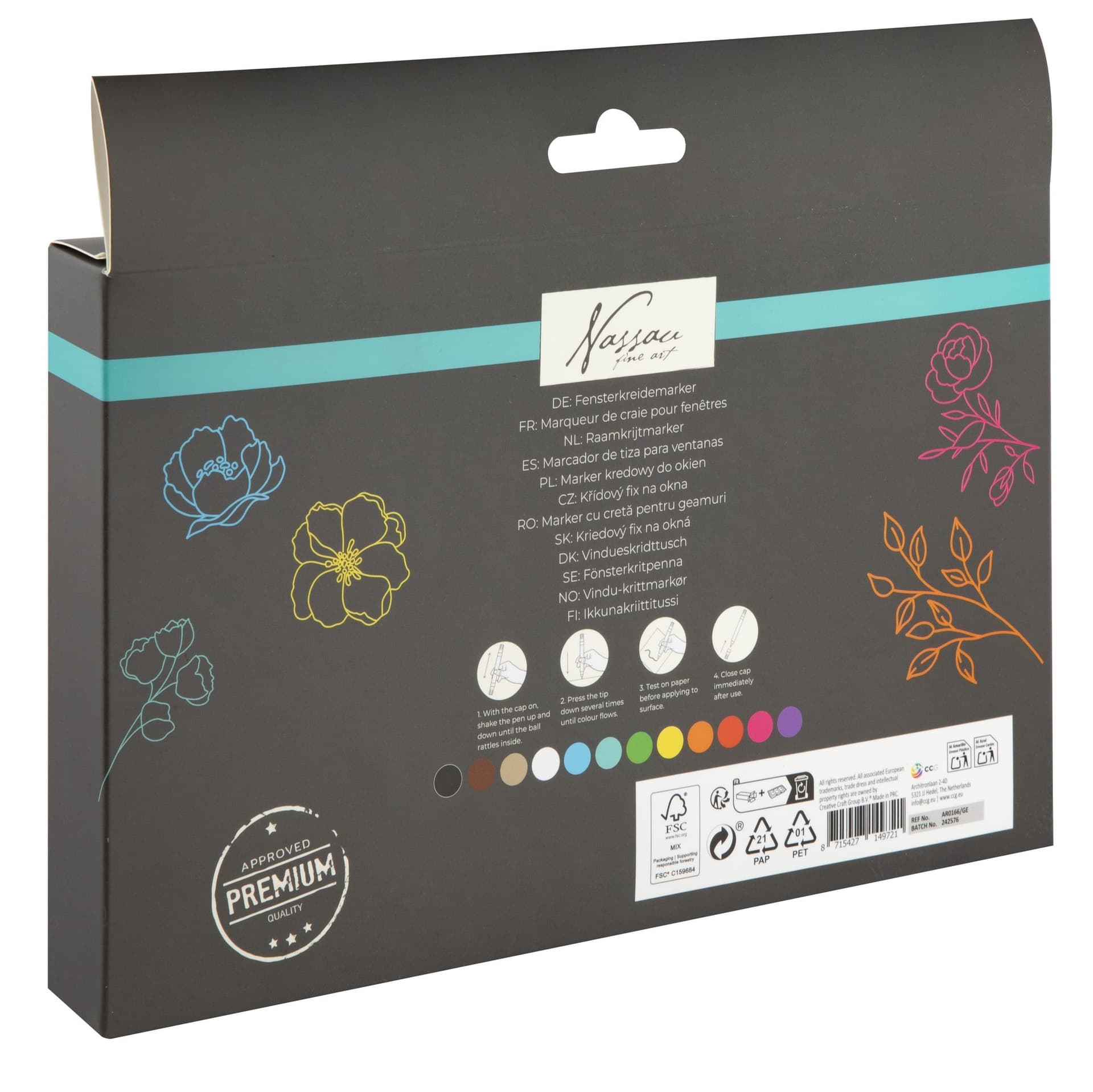 Krijt en raammarkers Nassau set à 12 kleuren 3