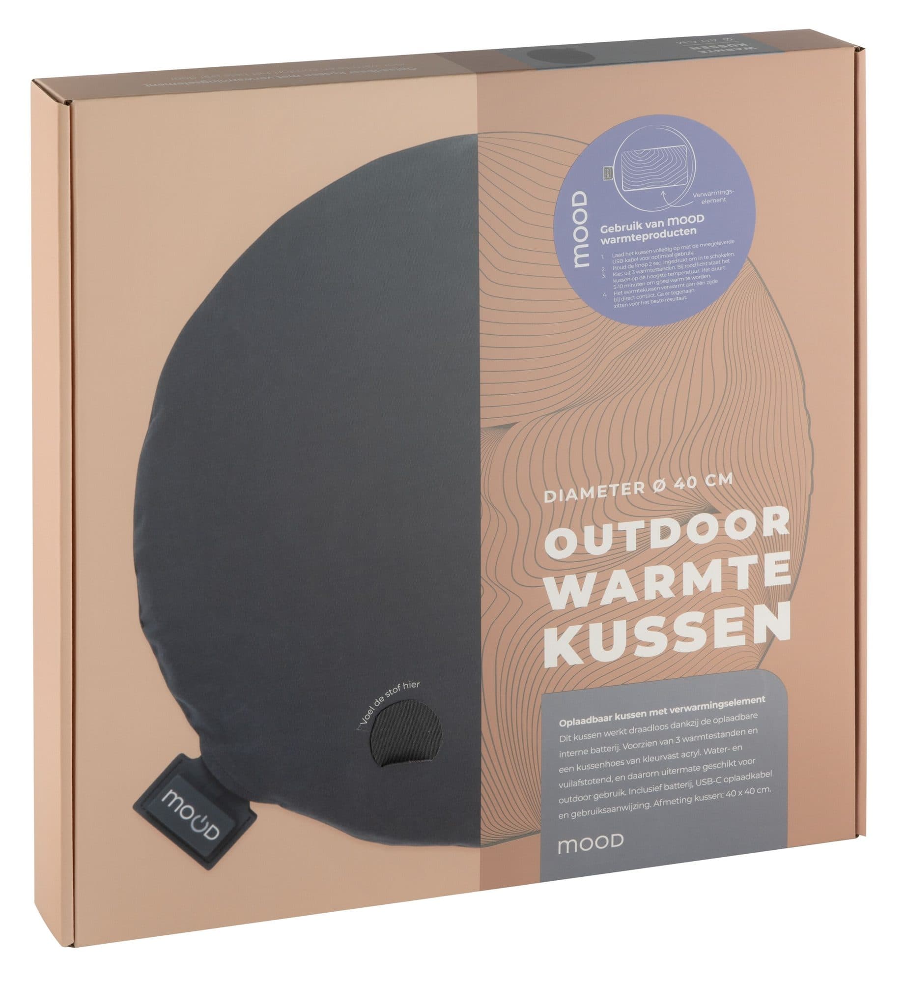 Warmtekussen Mood outdoor rond 40cm grijs