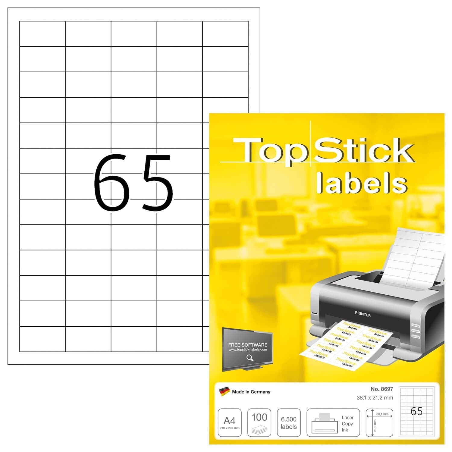 Etiket TopStick 8697 38x21.2mm wit 6500 stuks