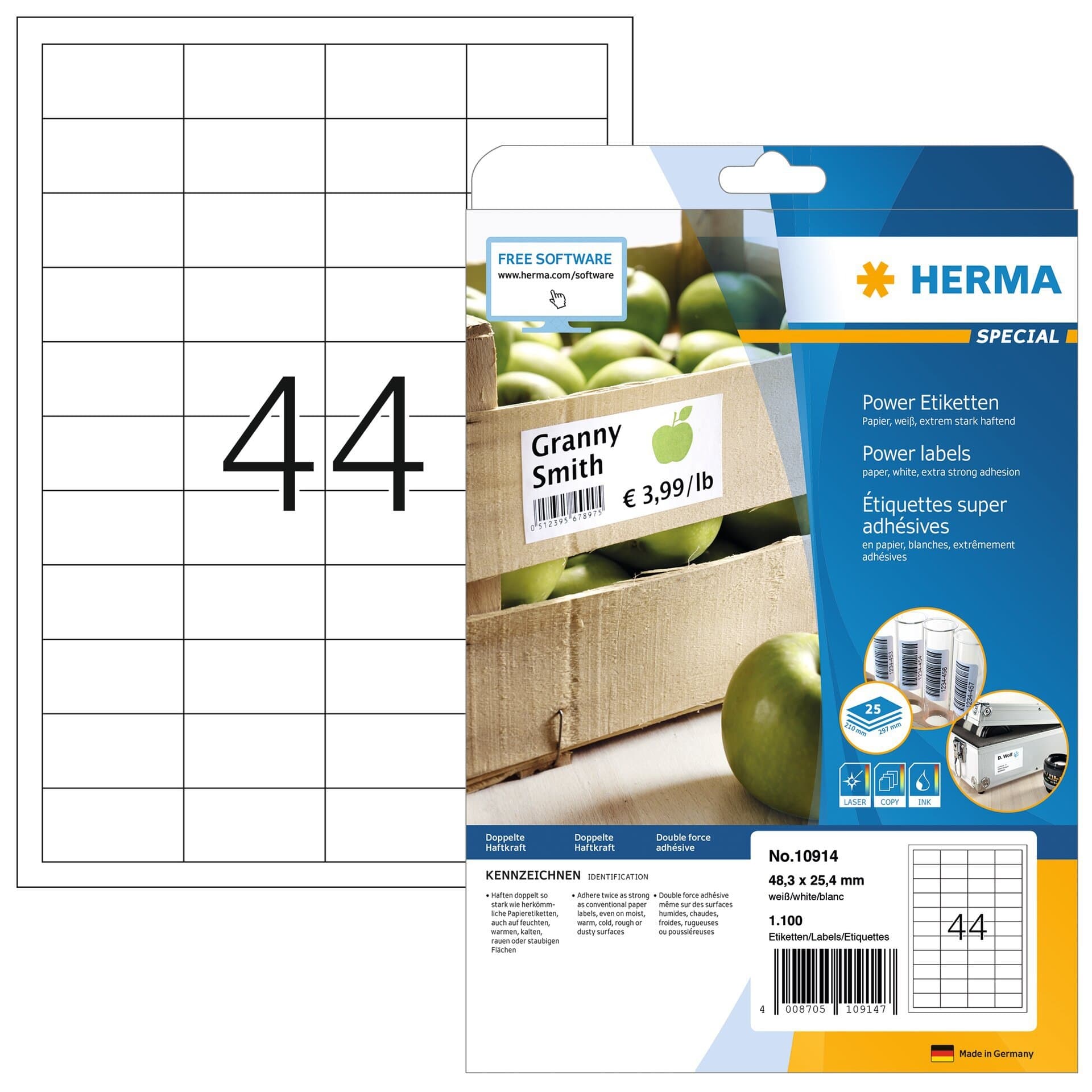 Etiket HERMA Power 10914 48.6x25.4mm wit 1100 stuks
