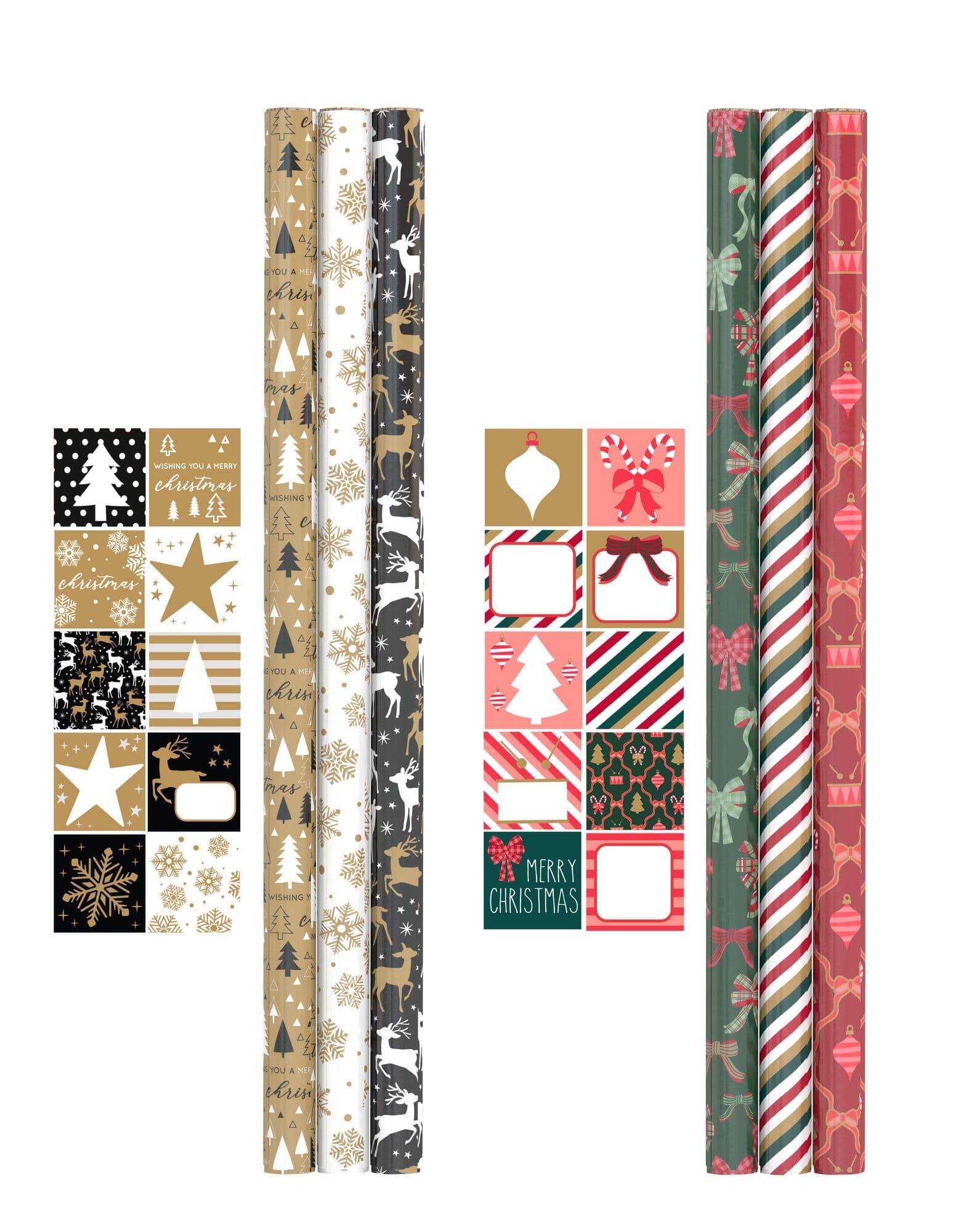 Inpakpapier Kerst 200x70cm set à 3 rol+stickervel 3
