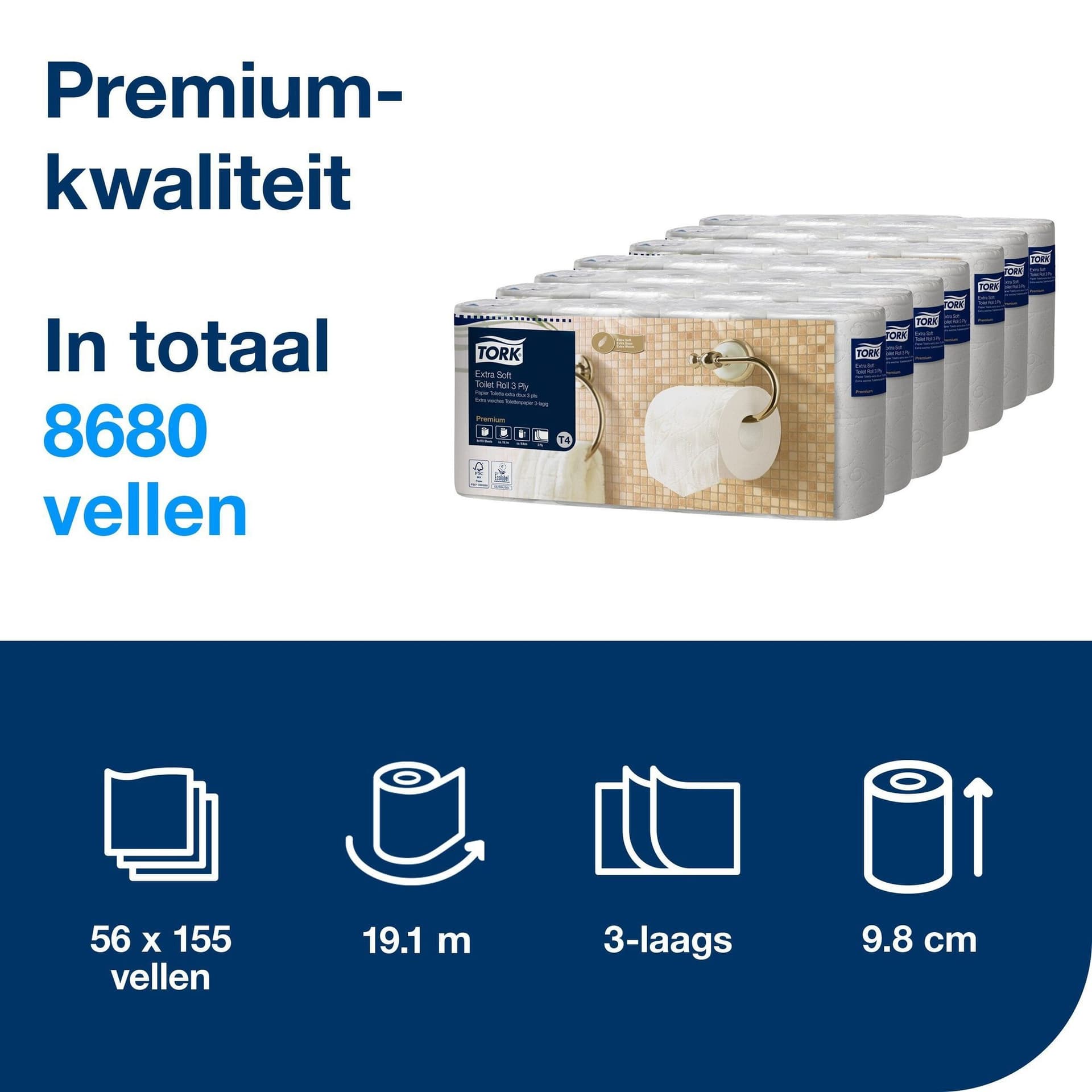 Toiletpapier Tork T4 Premium 3-laags 56x155 vel wit 110319 2
