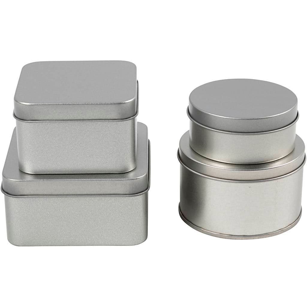 Blikjes Creativ Company cirkel en vierkant set à 4 stuks zilver 2