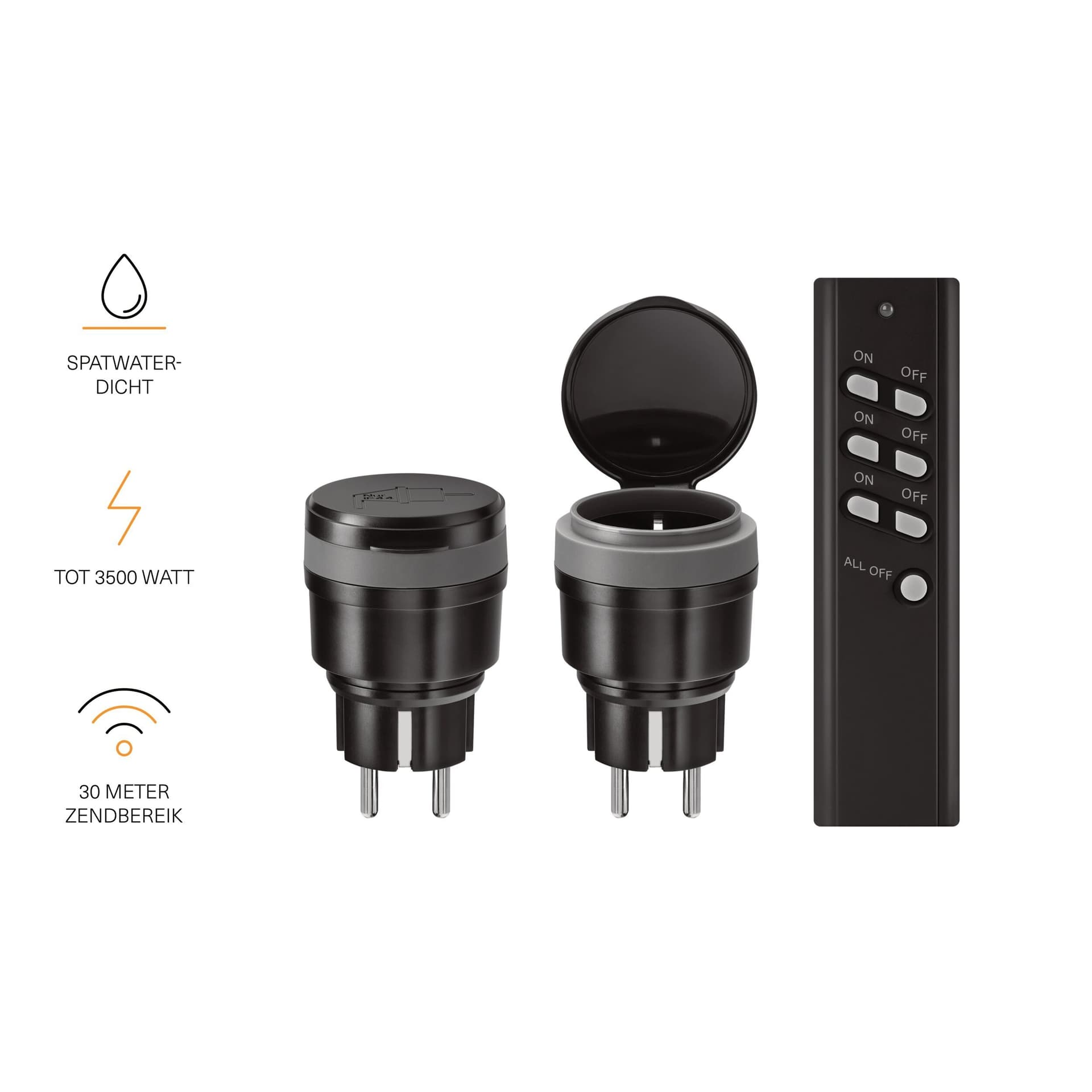 Stekkerschakelaarset voor buiten KlikAanKlikUit 3500W AGC2-3500R zw 2