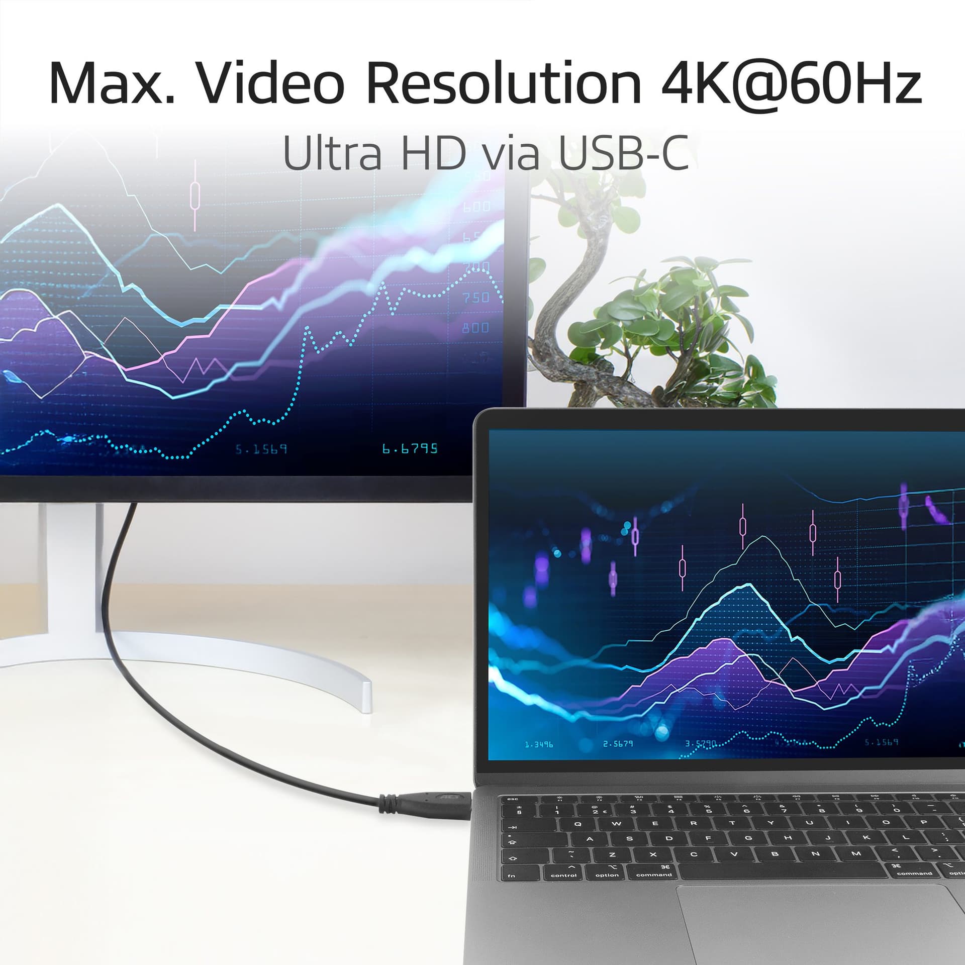 Kabel ACT USB-C standaard naar USB-C hoek boven/beneden 10Gbps 1m 5