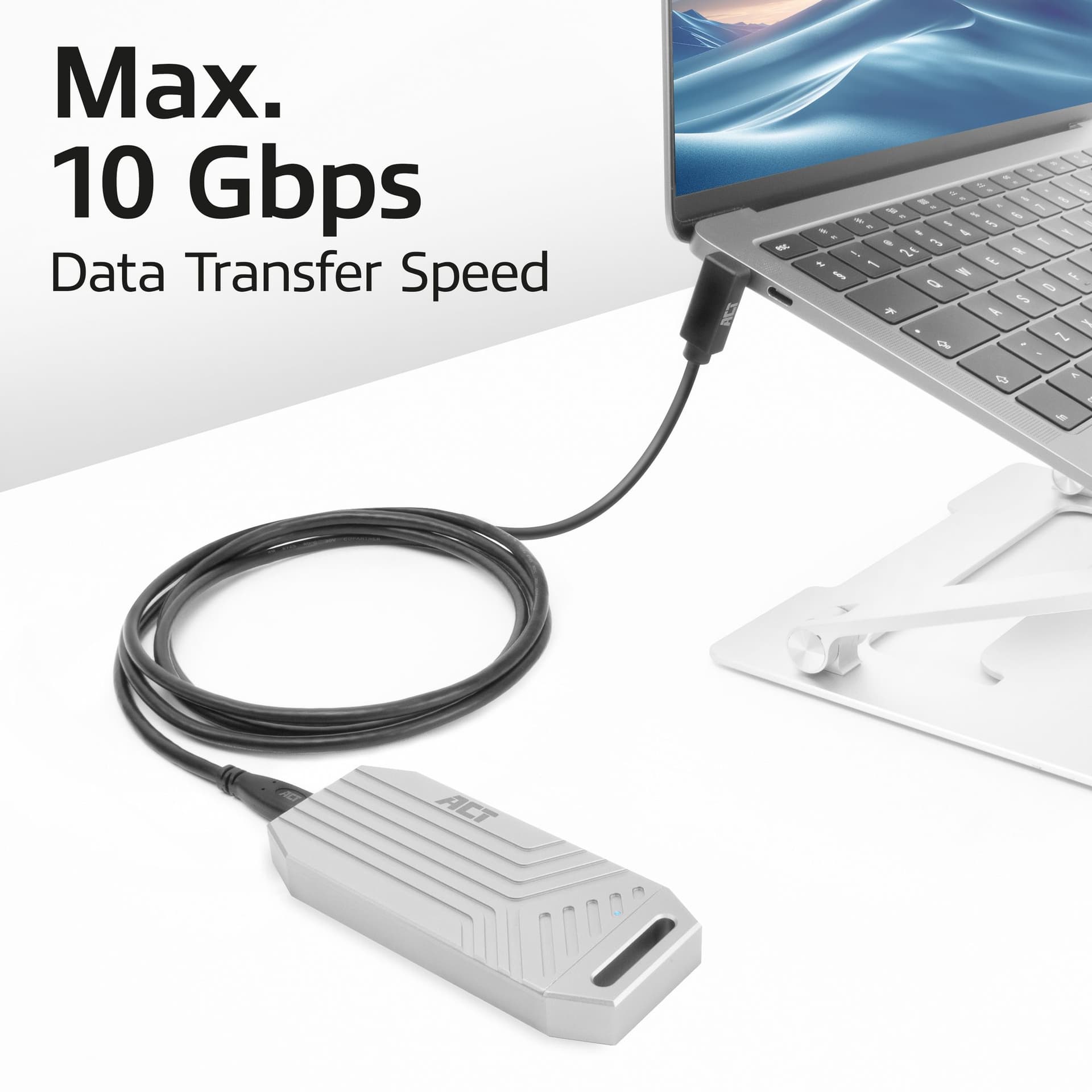Kabel ACT USB-C standaard naar USB-C hoek boven/beneden 10Gbps 1m 6