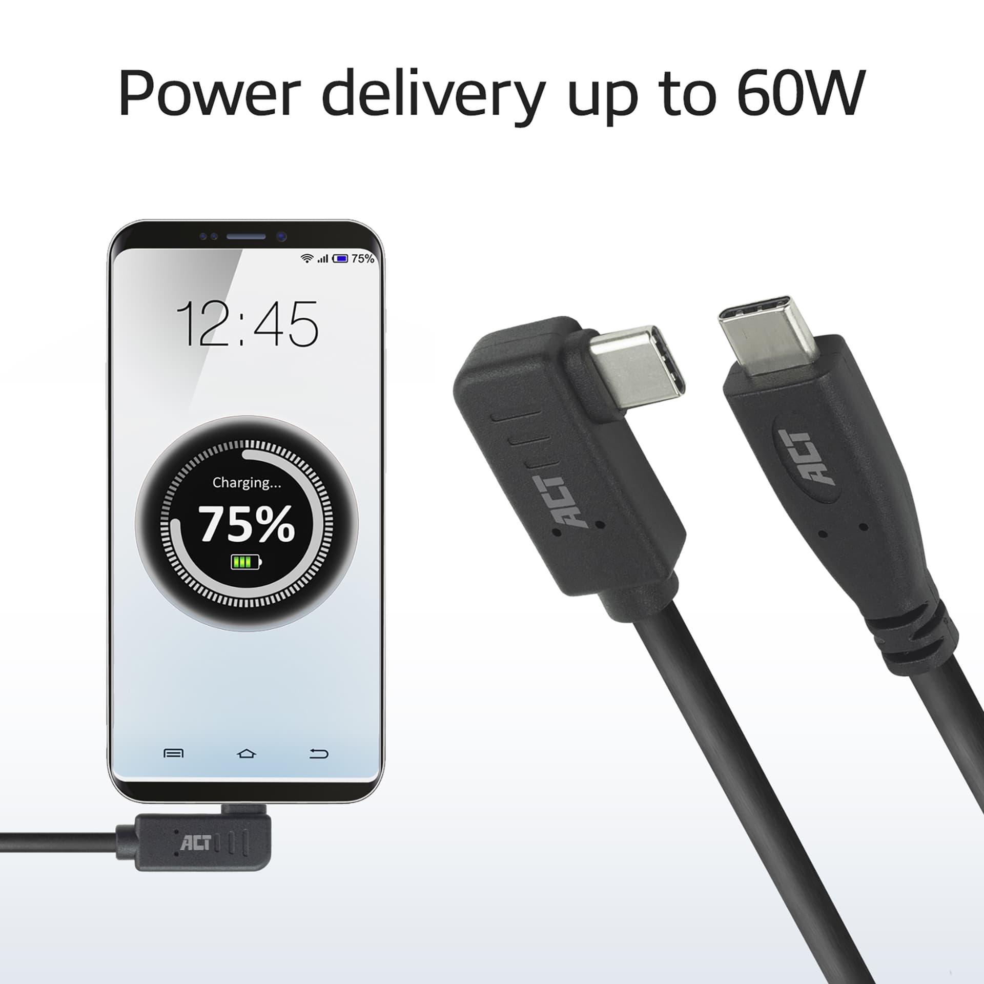 Kabel ACT USB-C standaard naar USB-C hoek 10Gbps 1m 4