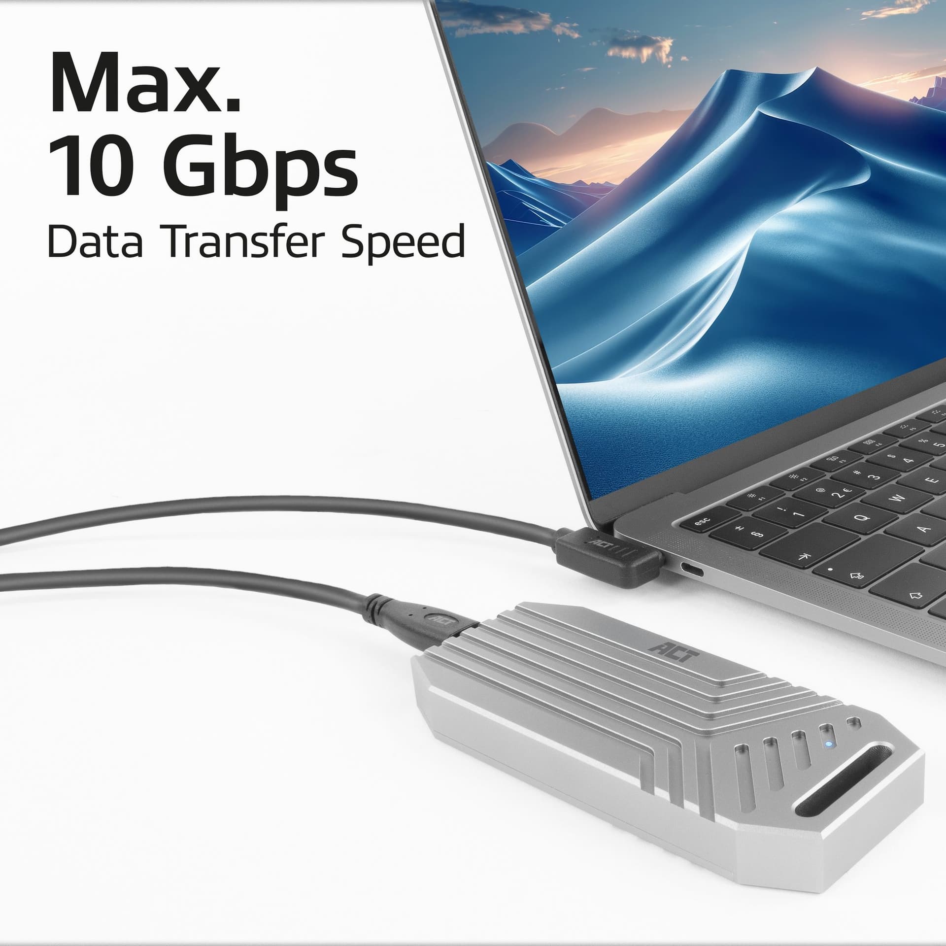 Kabel ACT USB-C standaard naar USB-C hoek 10Gbps 1m 6