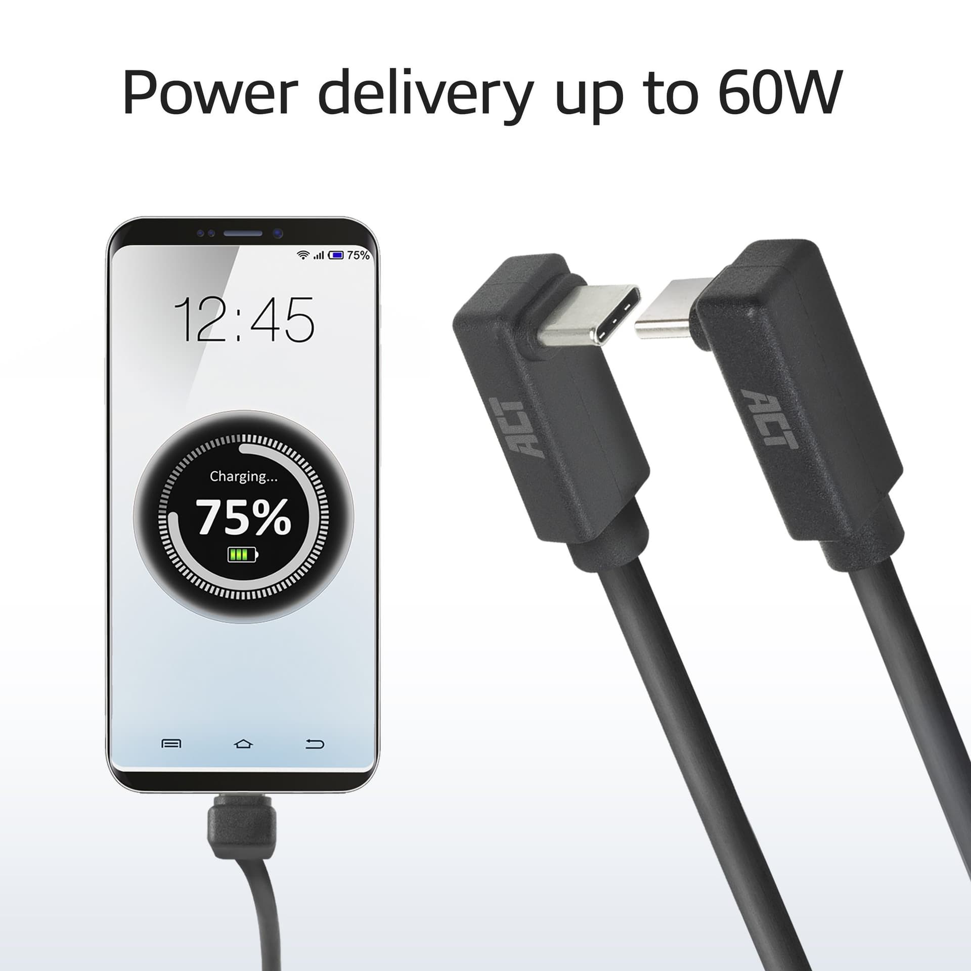 Kabel ACT USB-C hoek boven/beneden 10Gbps 1m 4