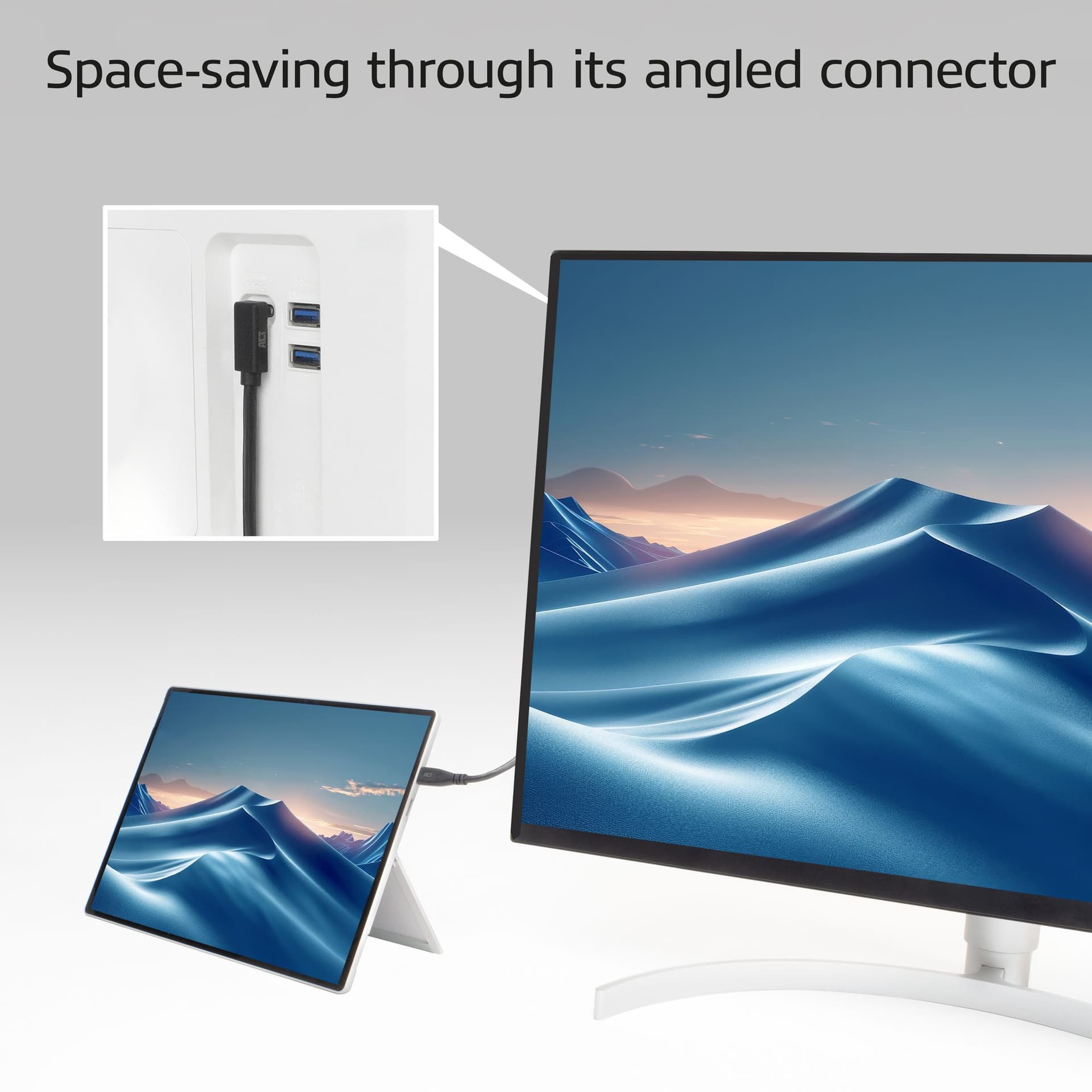 Kabel ACT USB-C standaard naar USB-C hoek boven/beneden 10Gbps 2m 3