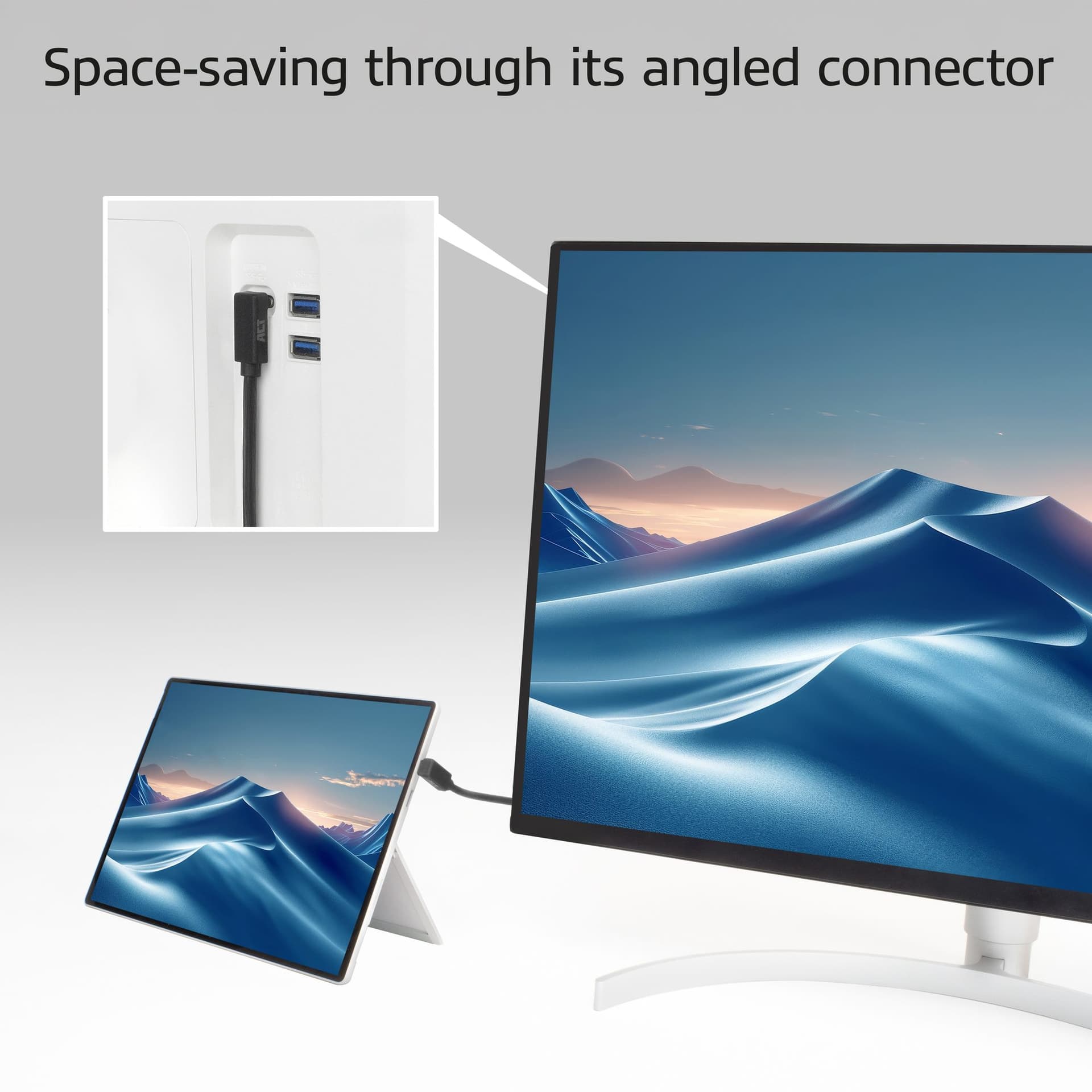 Kabel ACT USB-C hoek boven/beneden 10Gbps 2m 3