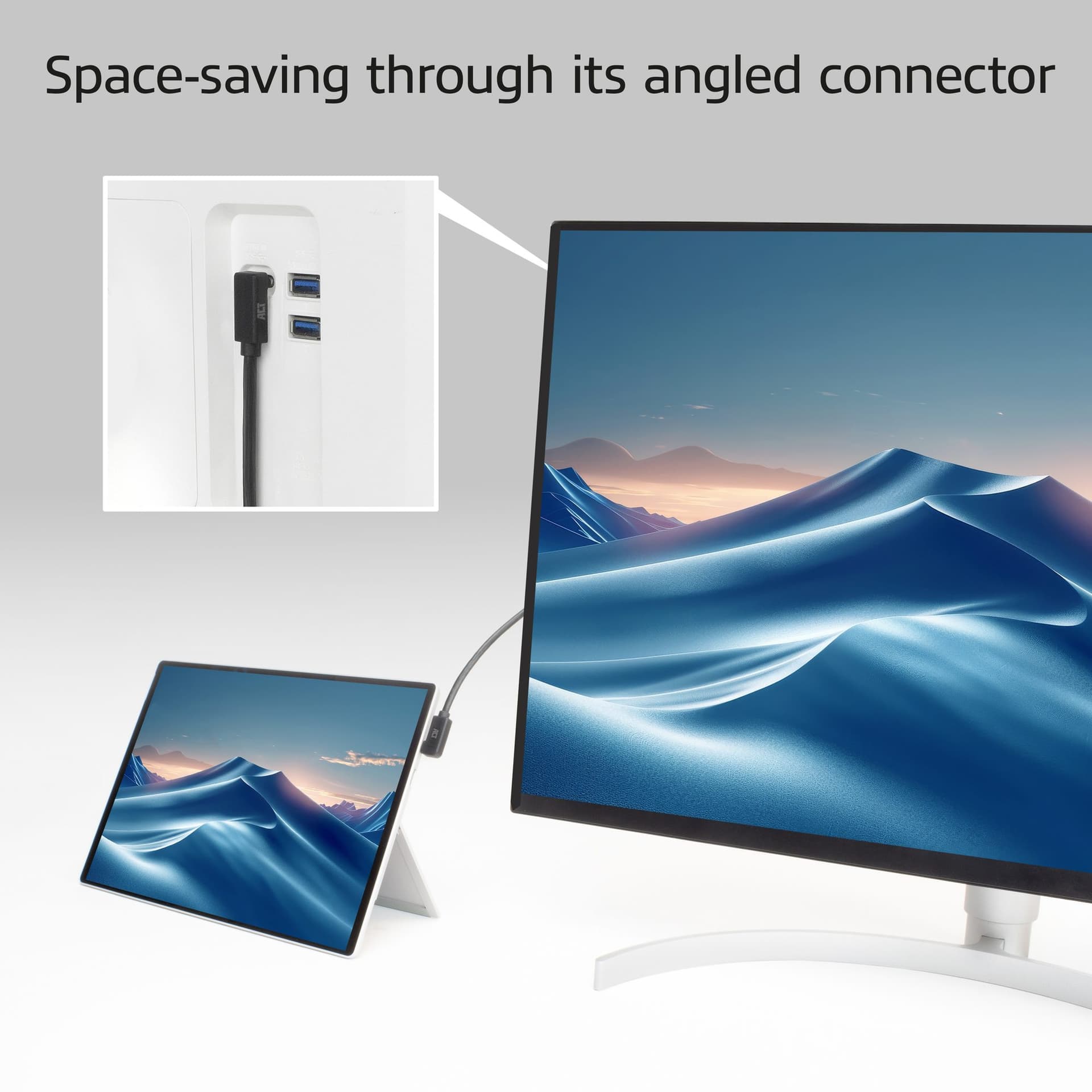 Kabel ACT USB-C hoek links/rechts USB-C hoek boven/beneden 10Gbps 1m 4