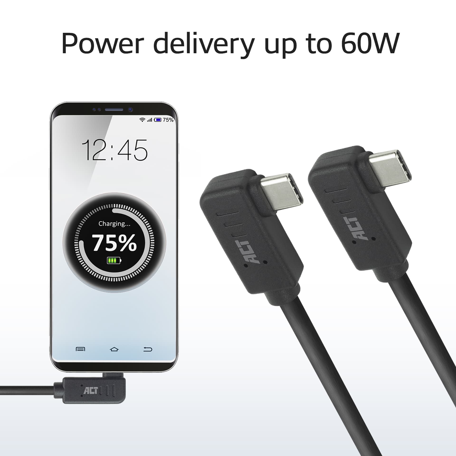 Kabel ACT USB-C hoek links/rechts 10Gbps 1m 4