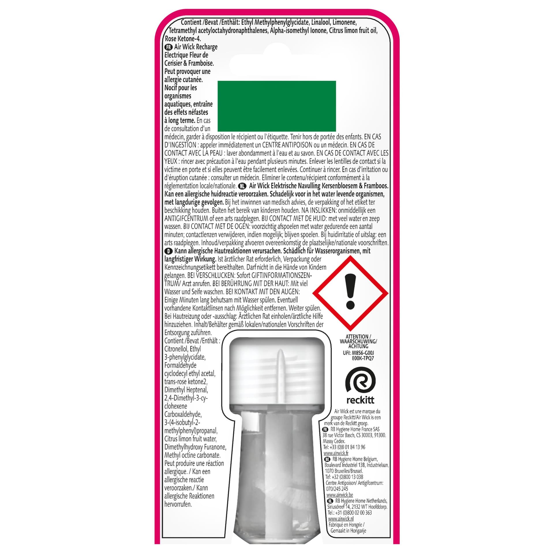 Luchtverfrisser AirWick Electrical Kersenbloesem & Framboos refill 19ml 2