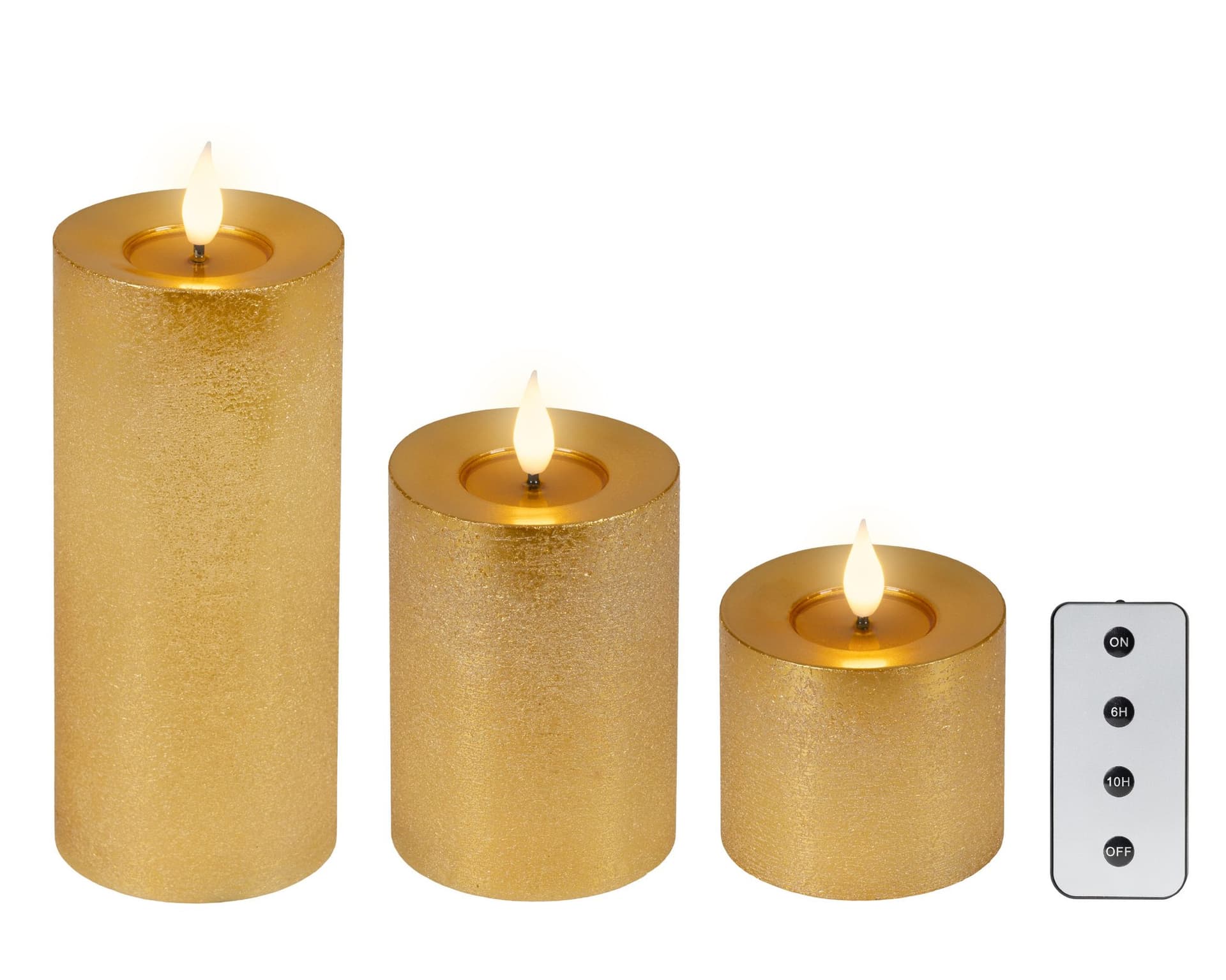 Ledkaars Lumineo fire flame effect goud set à 3 groottes
