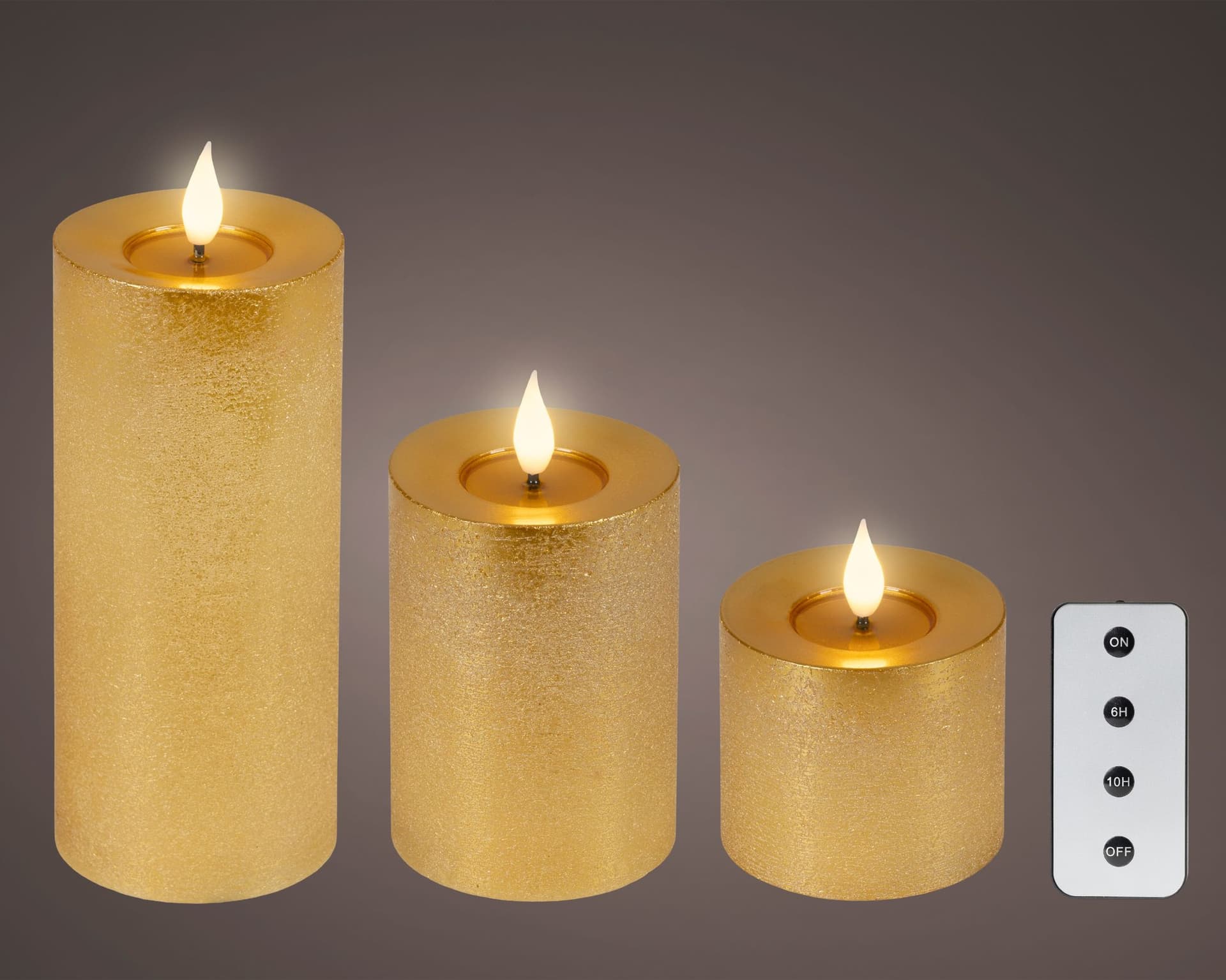Ledkaars Lumineo fire flame effect goud set à 3 groottes 3