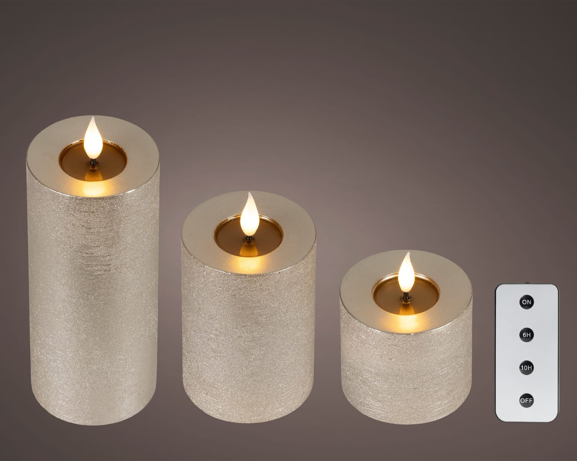 Ledkaars Lumineo fire flame effect zilver set à 3 groottes 3