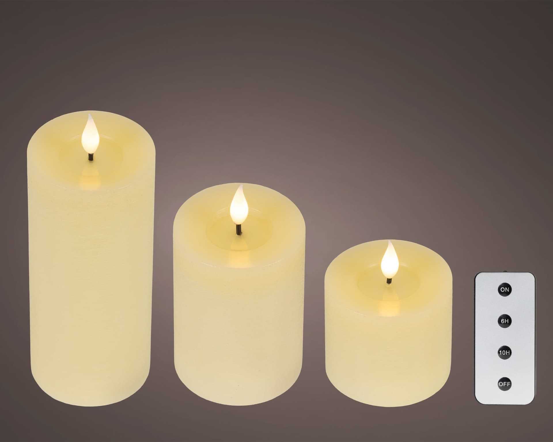 Ledkaars Lumineo fire flame effect creme set à 3 groottes 3