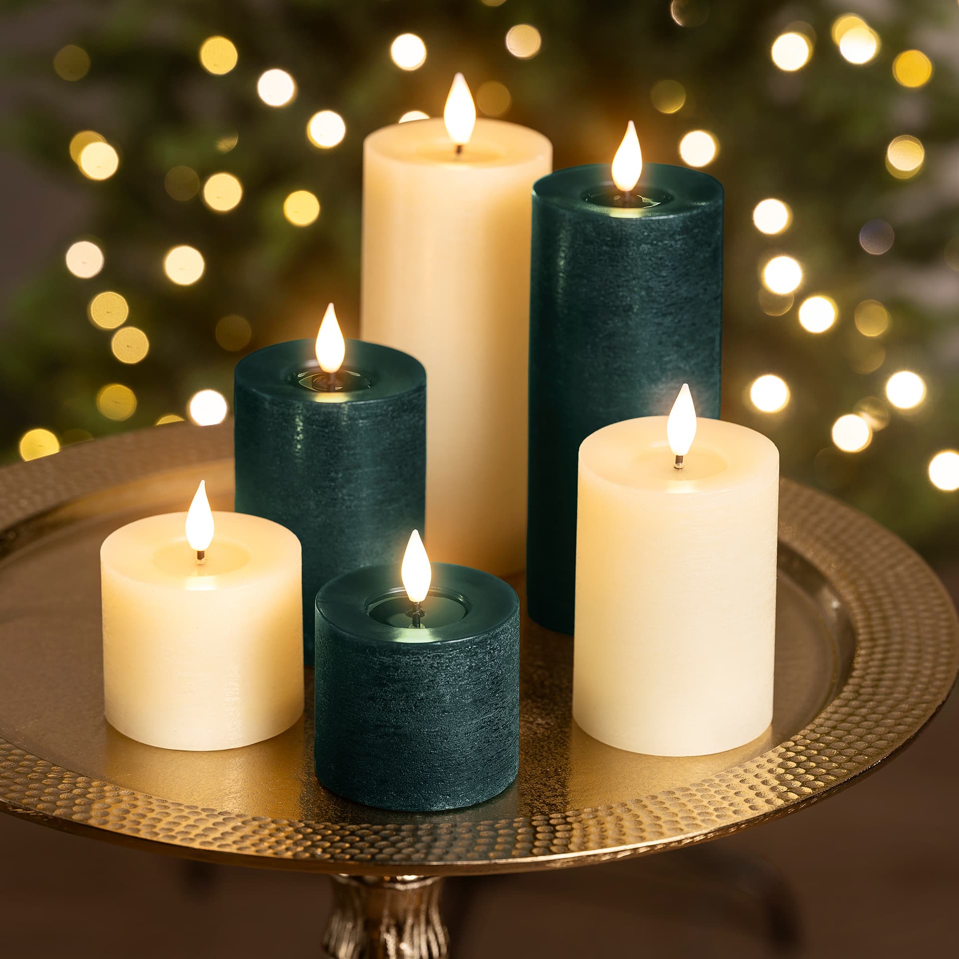 Ledkaars Lumineo fire flame effect creme set à 3 groottes 5