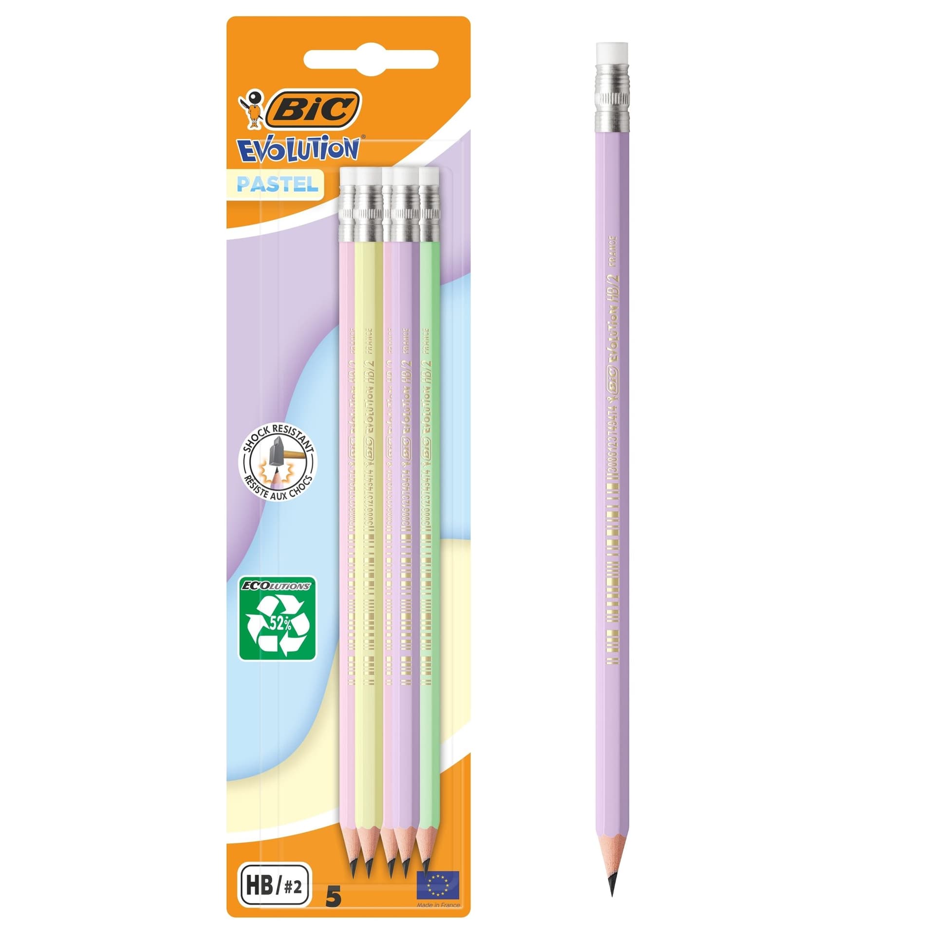 Potlood Bic HB met gom pastel assorti blister 5 stuks