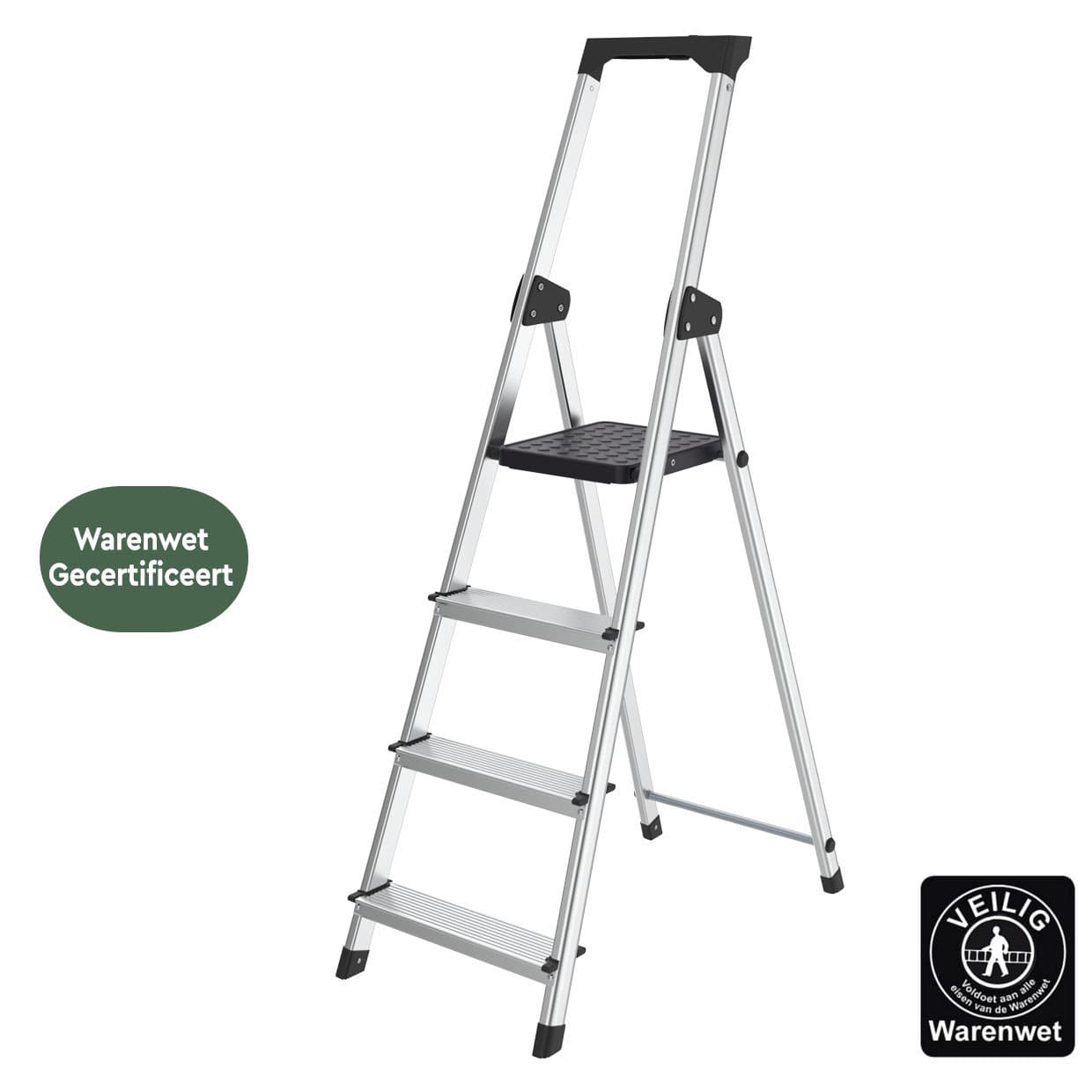 Huishoudtrap BRASQ 4 treden aluminium SLA400 zilver