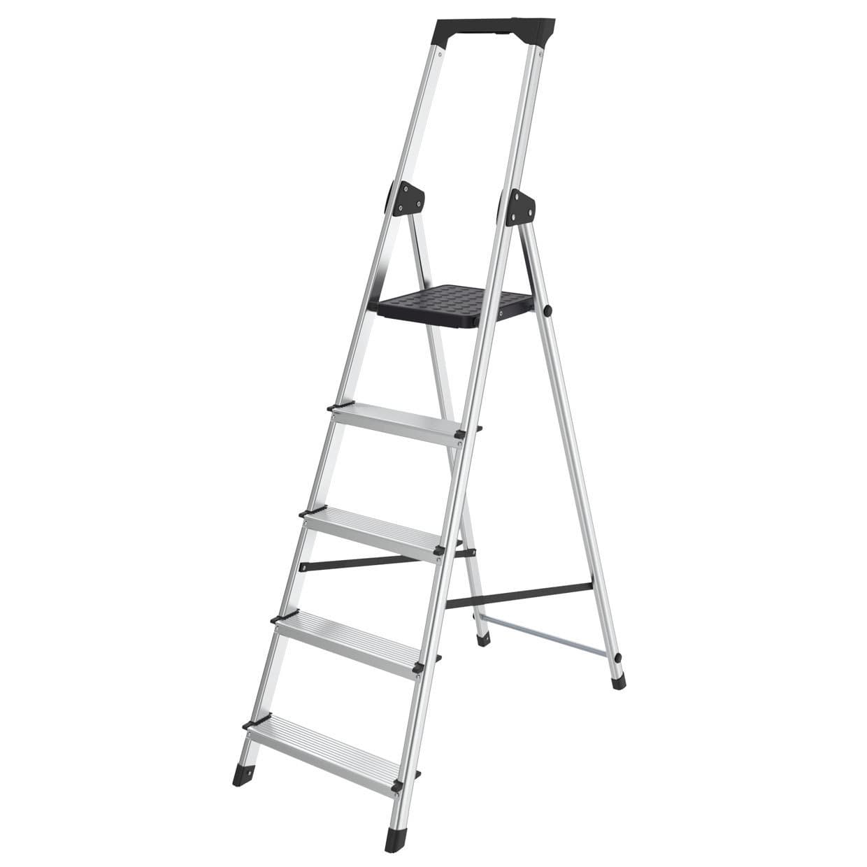 Huishoudtrap BRASQ 5 treden aluminium SLA500 zilver