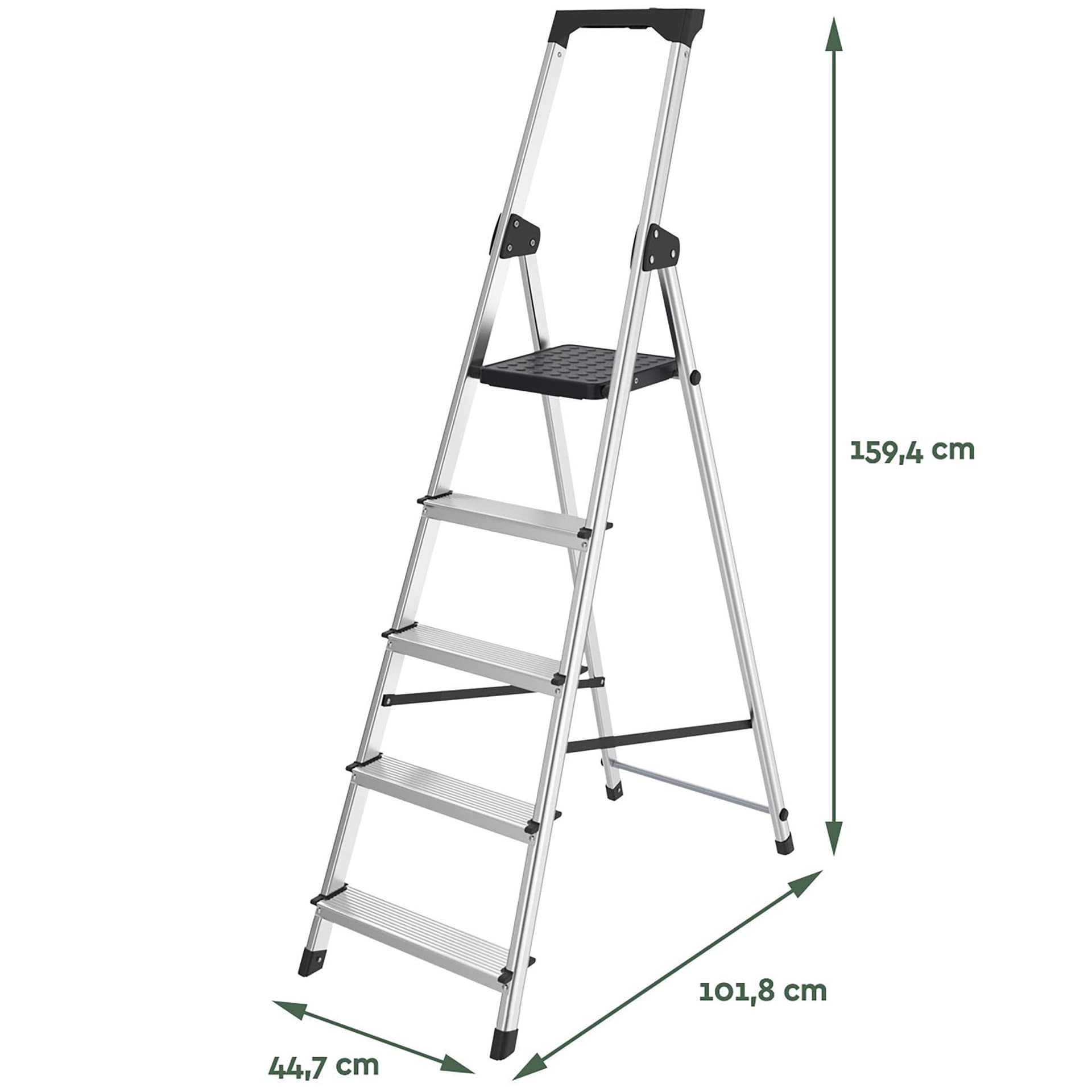 Huishoudtrap BRASQ 5 treden aluminium SLA500 zilver 2